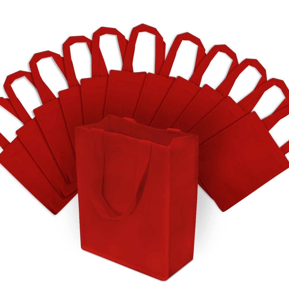 ZENPAC 12 Pack Assorted Sizes Red Gift Bags with Handles, Reusable Christmas Bag, Cloth Gift Bag for Shopping, Valentines, Boutiques, Business Bulk