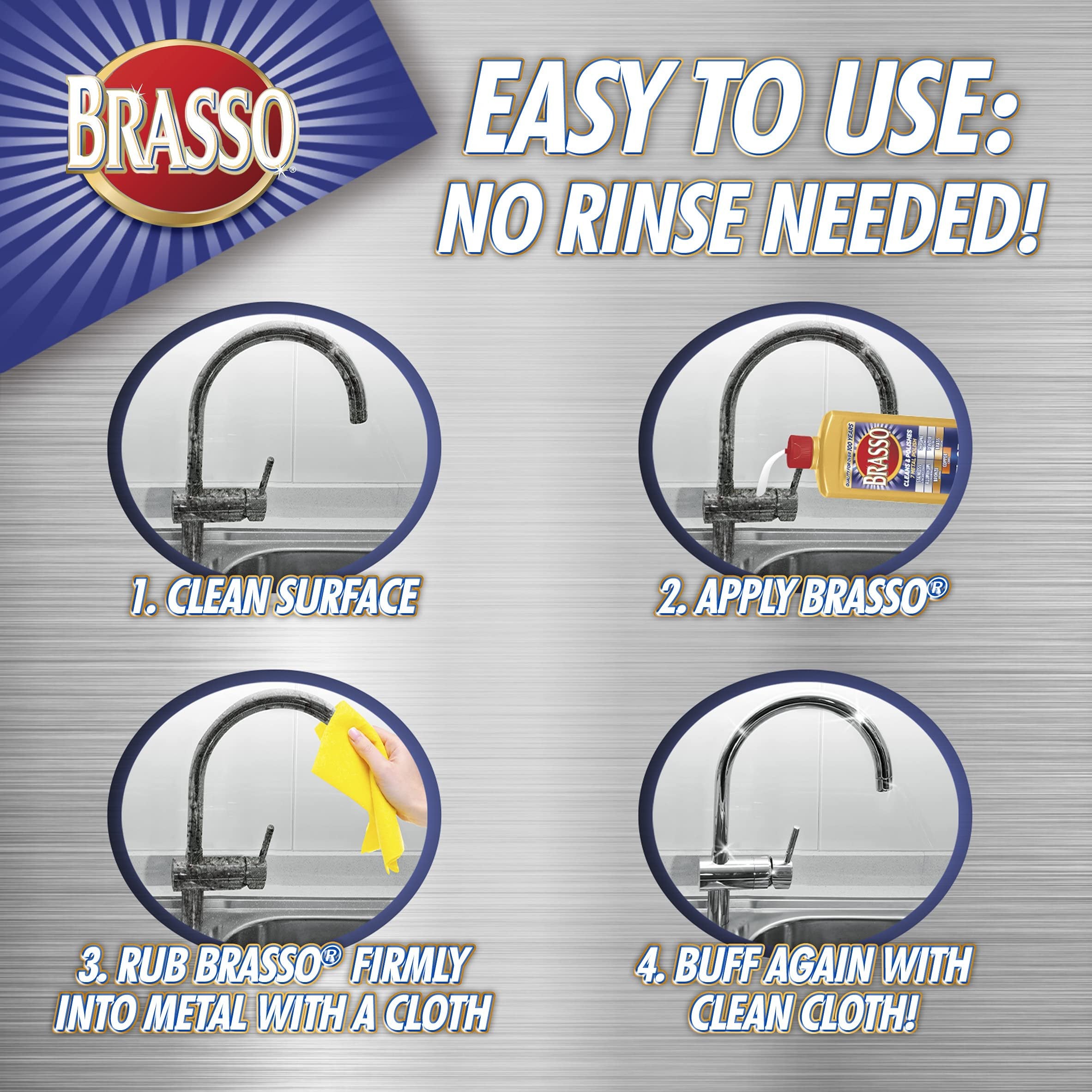 Brasso Metal Polish, 8 oz Bottle for Brass, Copper, Stainless, Chrome, Aluminum, Pewter & Bronze (Pack of 8)