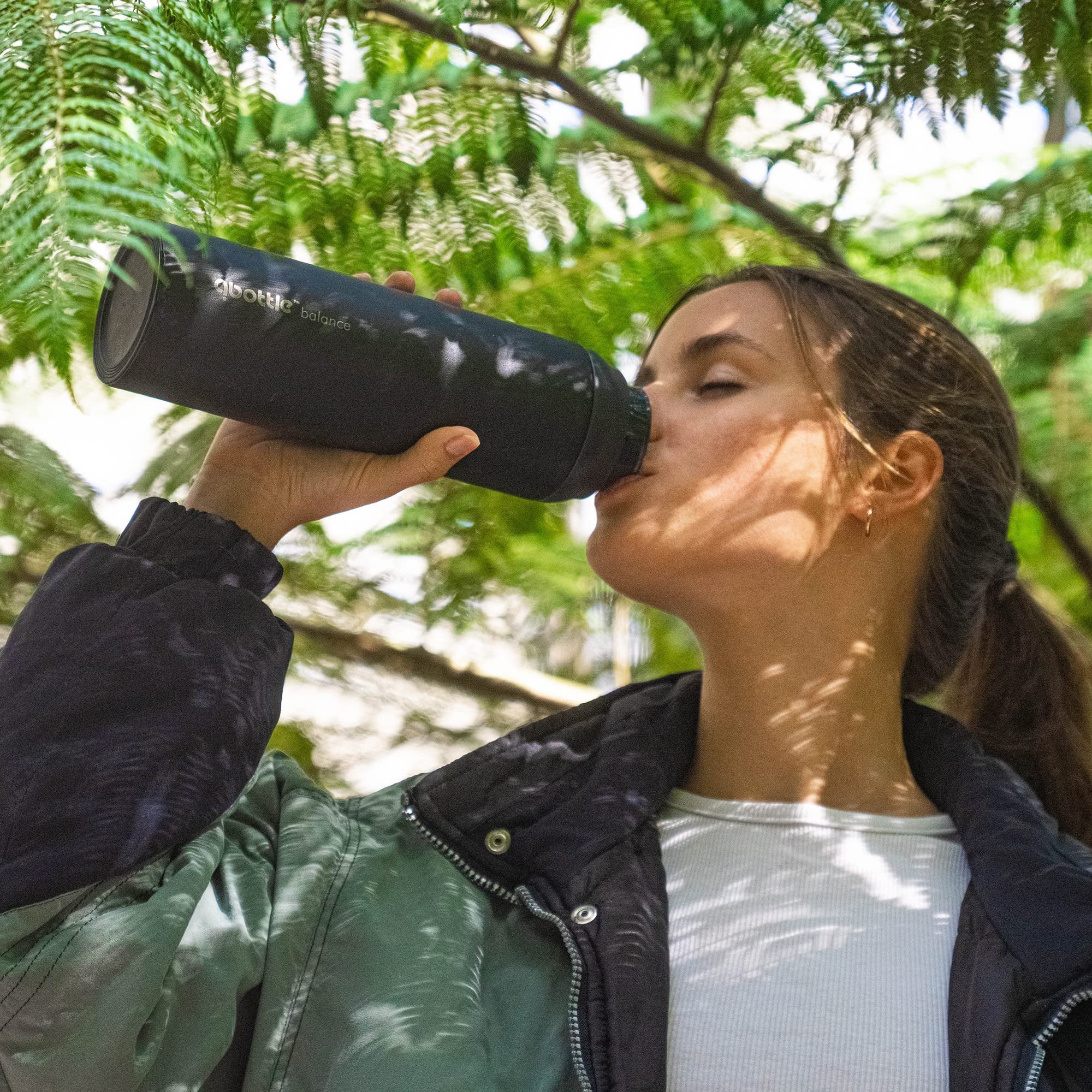 qbottle Insulated Water Bottles with Carabiner Lid - Stainless Steel Water Bottle - Leak Proof Metal Water Bottle - No Sweat - Wide Mouth - Onyx Black, 27 oz