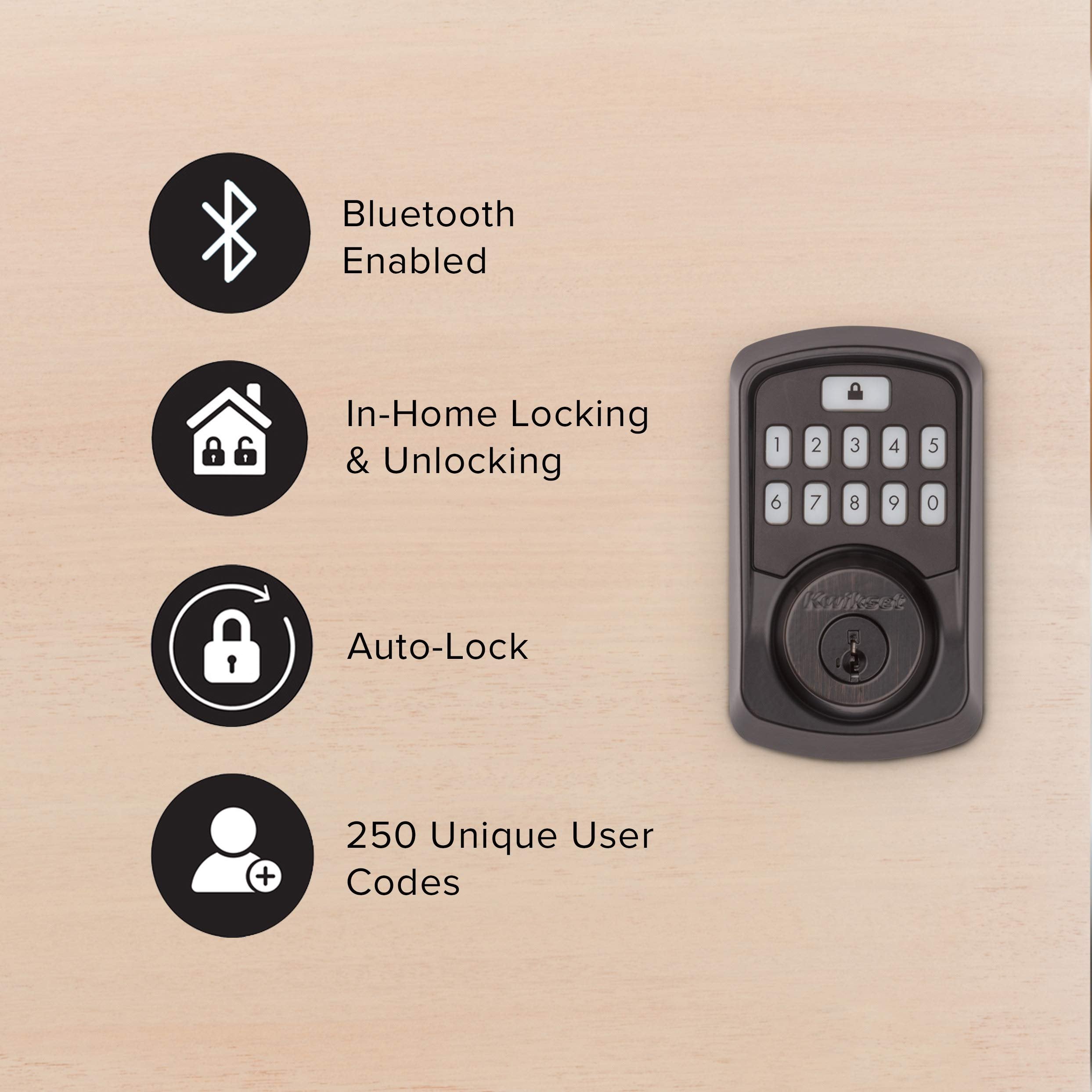 Kwikset 99420-002 Aura Bluetooth Programmable Keypad Door Lock Deadbolt Featuring SmartKey Security, Venetian Bronze