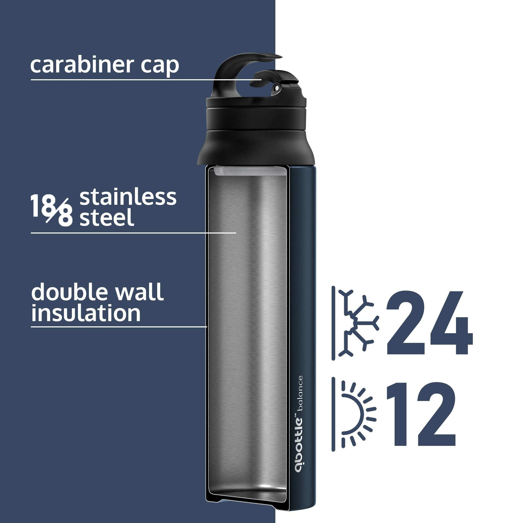 qbottle Insulated Water Bottles with Carabiner Lid - Stainless Steel Water Bottle - Leak Proof Metal Water Bottle - No Sweat - Wide Mouth - Denim Blue, 27 oz