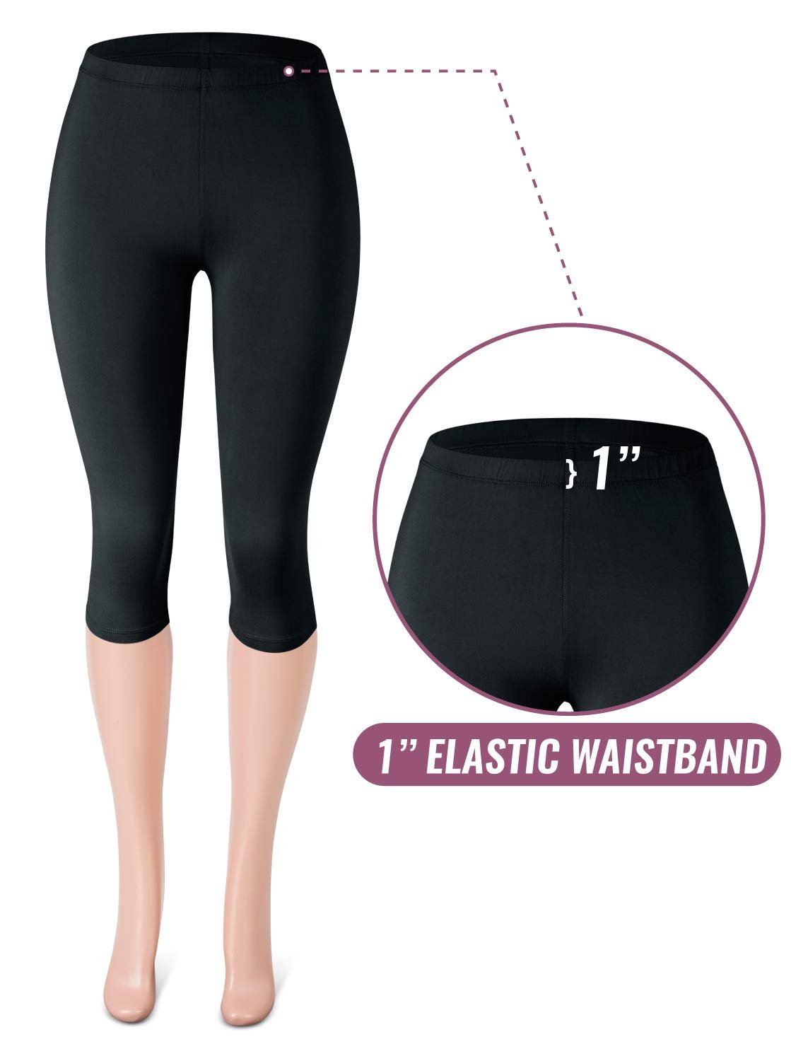 SATINA High Waisted Leggings for Women | Full Length | 1 Inch Waistband (One Size, Black)