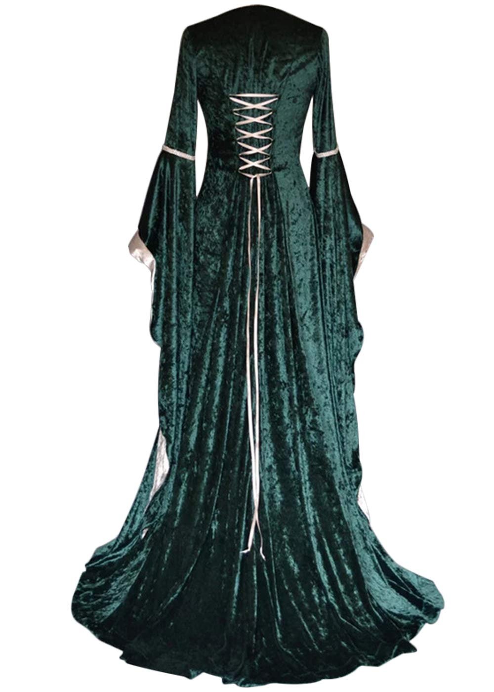 YEAXLUD Womens Renaissance Medieval Costume Dress Lace up Irish Over Long Dresses Cosplay Retro Gown S-5XL (M, Green)