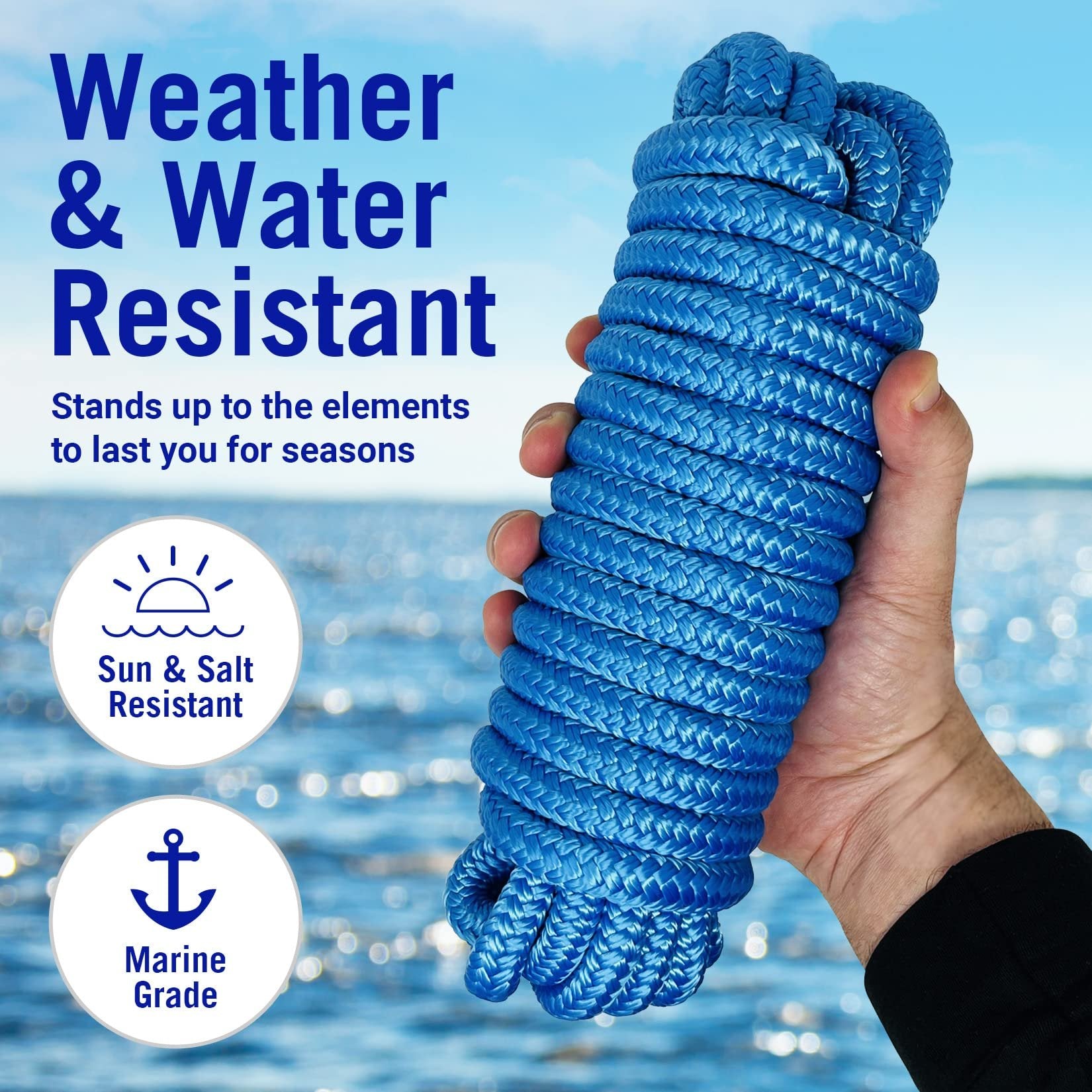 Boat Dock Lines & Rope Boat Ropes for Docking 1/2" Line Braided Mooring Marine Rope 25FT 1/2 Inch Nylon Rope Boat Dock Lines for Docking Boat Lines Boating Rope Braided with Loop Blue 2 Pk