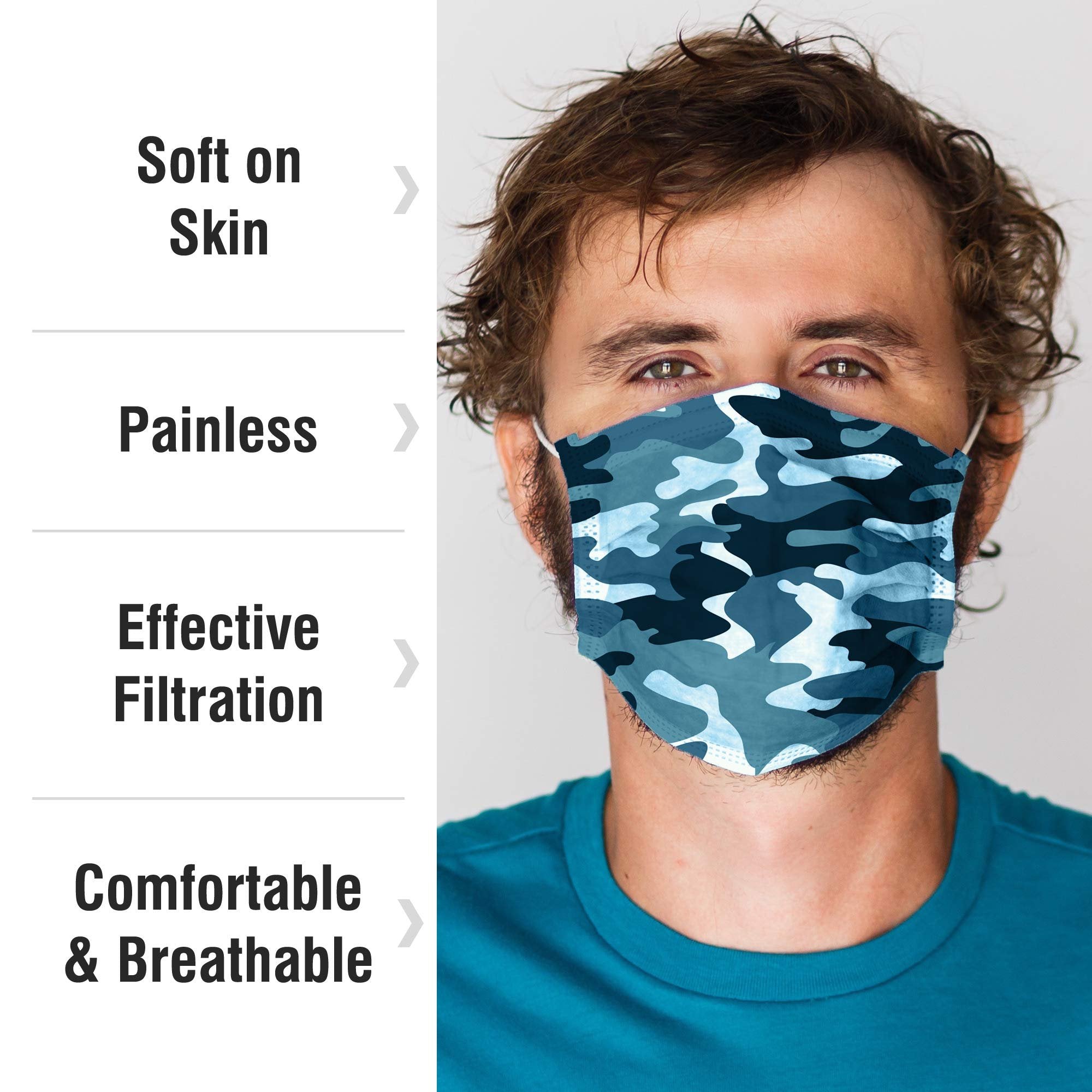 WeCare Box of 50 Individually-Wrapped Masks - Combo Camo Print