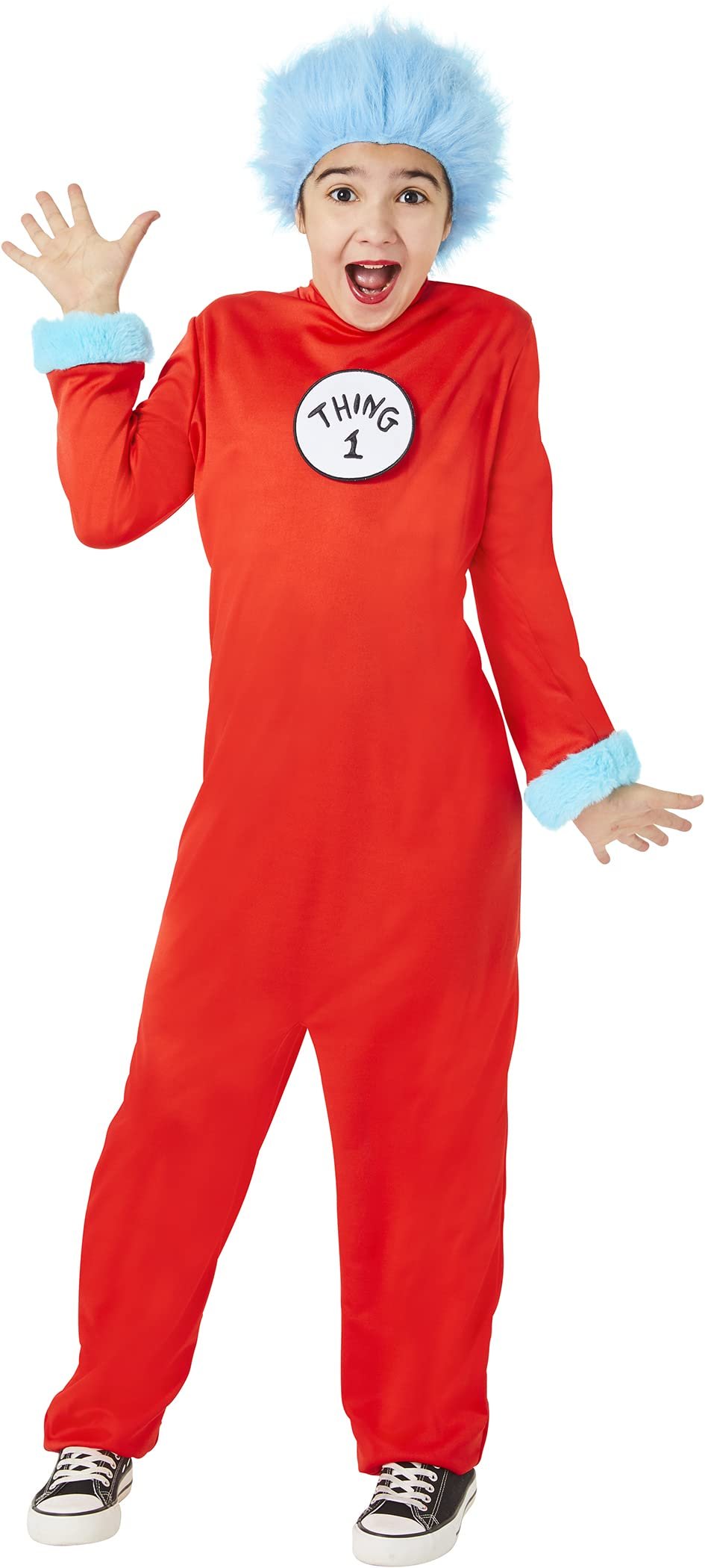 InSpirit Designs Dr. Seuss Kids Thing 1 and Thing 2 Jumpsuit Costume | Officially Licensed | Kids Costume | Couple costume | Attachable Velcro Patches, XL