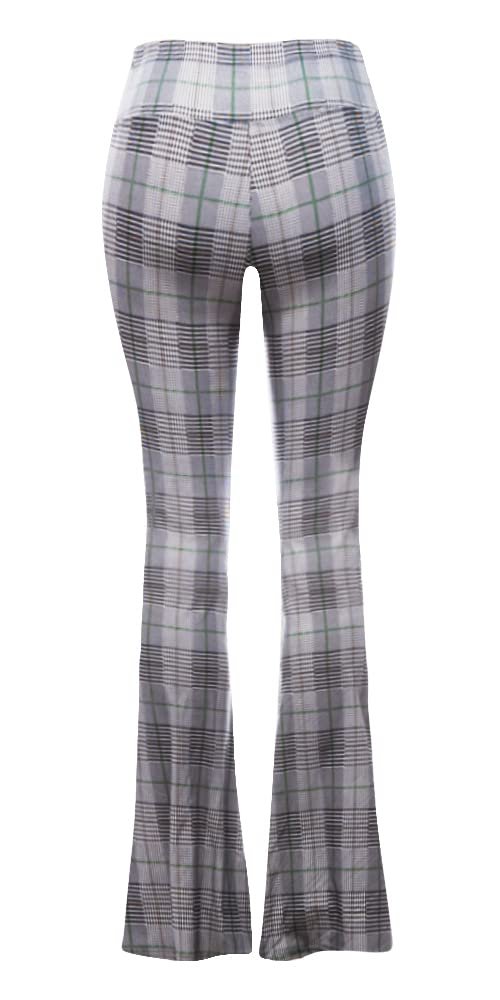 SATINA Womens High Waisted Flare Wide Leg Leggings, Printed & Solid, Reg & Plus, 10 Grey Plaid, Small