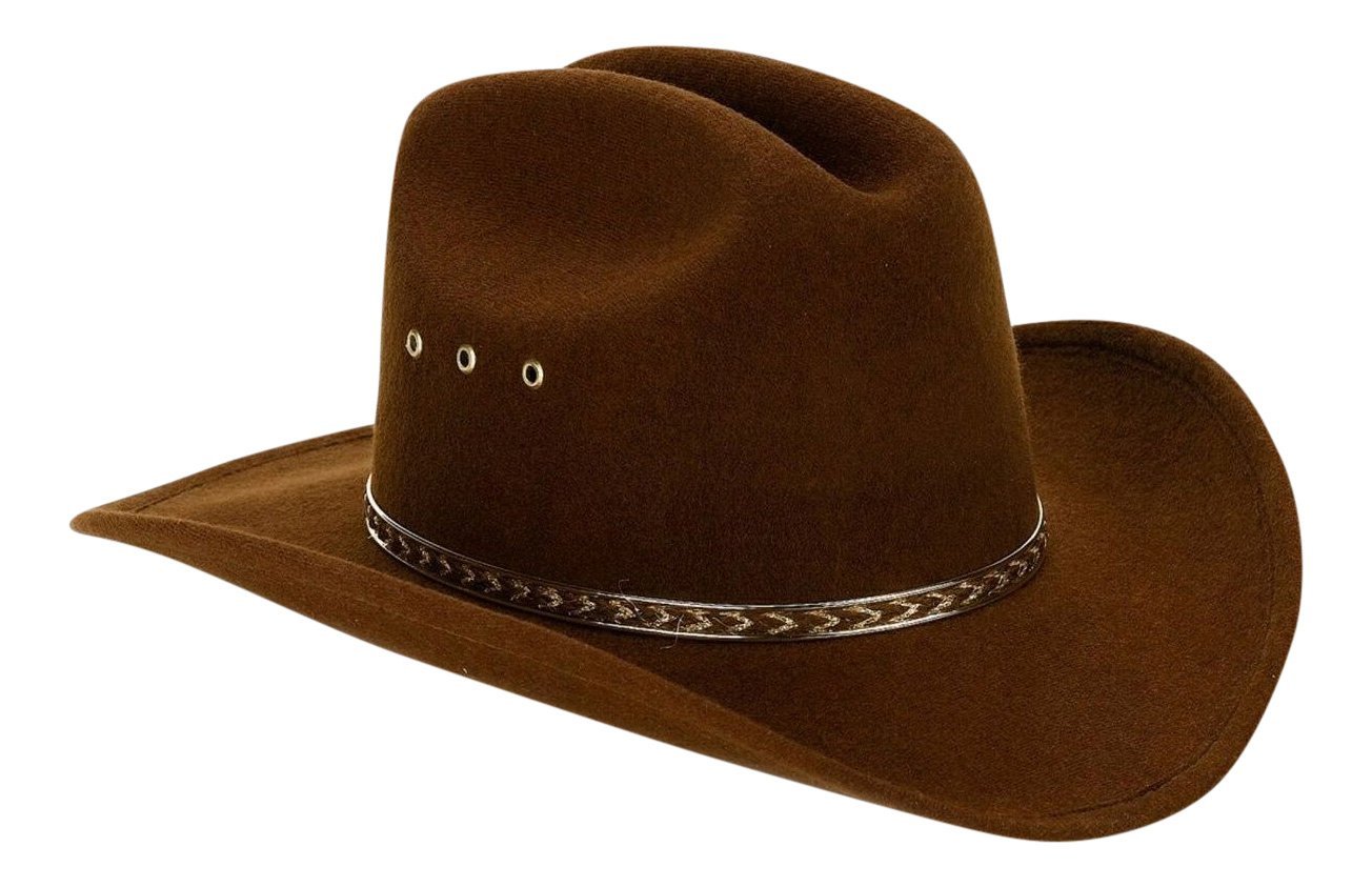 Western Express Brown Faux Felt Cowboy Hat - L/XL Size - Wide Brim & Elastic Band