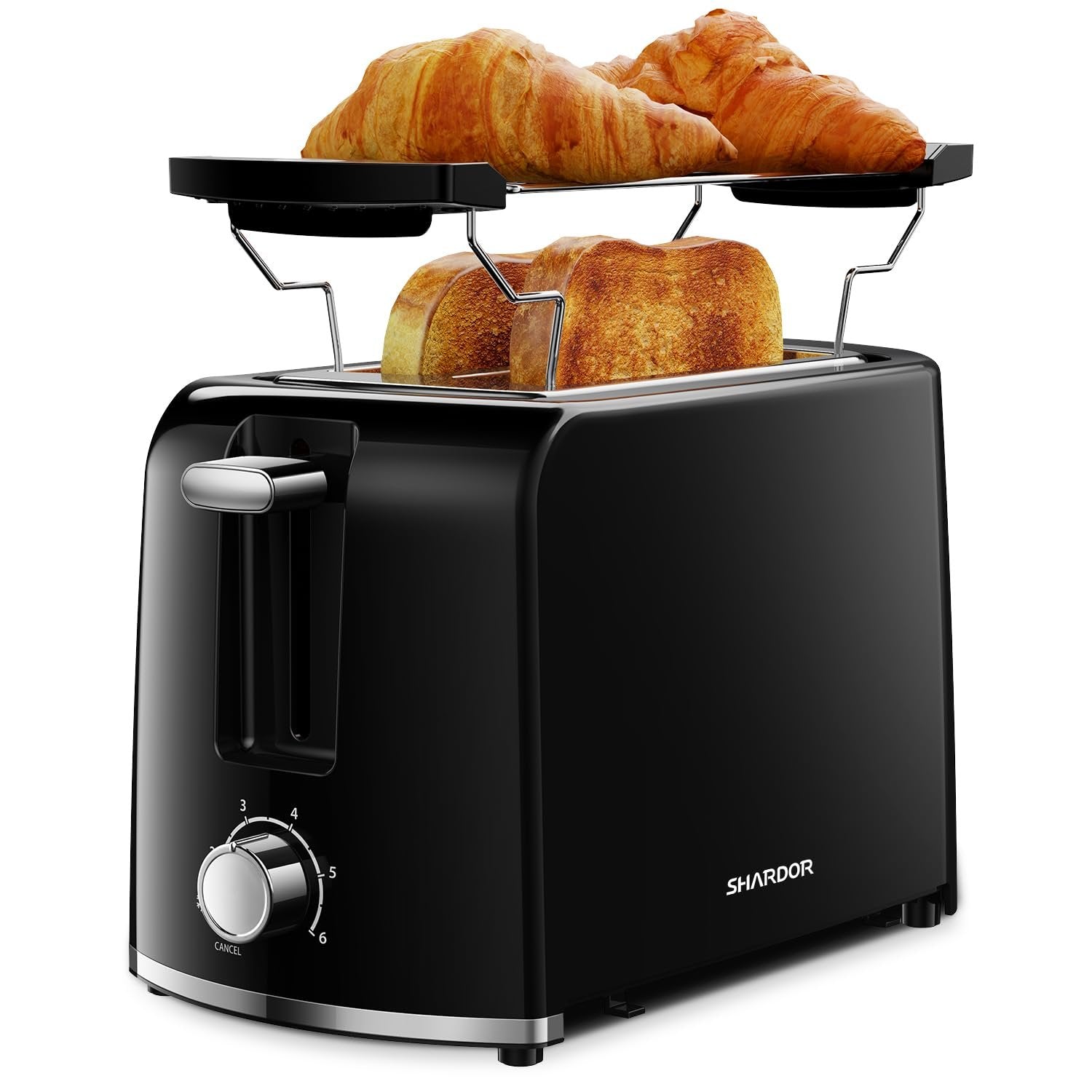 SHARDOR Toaster 2 Slice, Retro Extra-Wide Toaster, Bagel/Defrost/Cancel Function/Removable Tray, Stainless Steel, Black