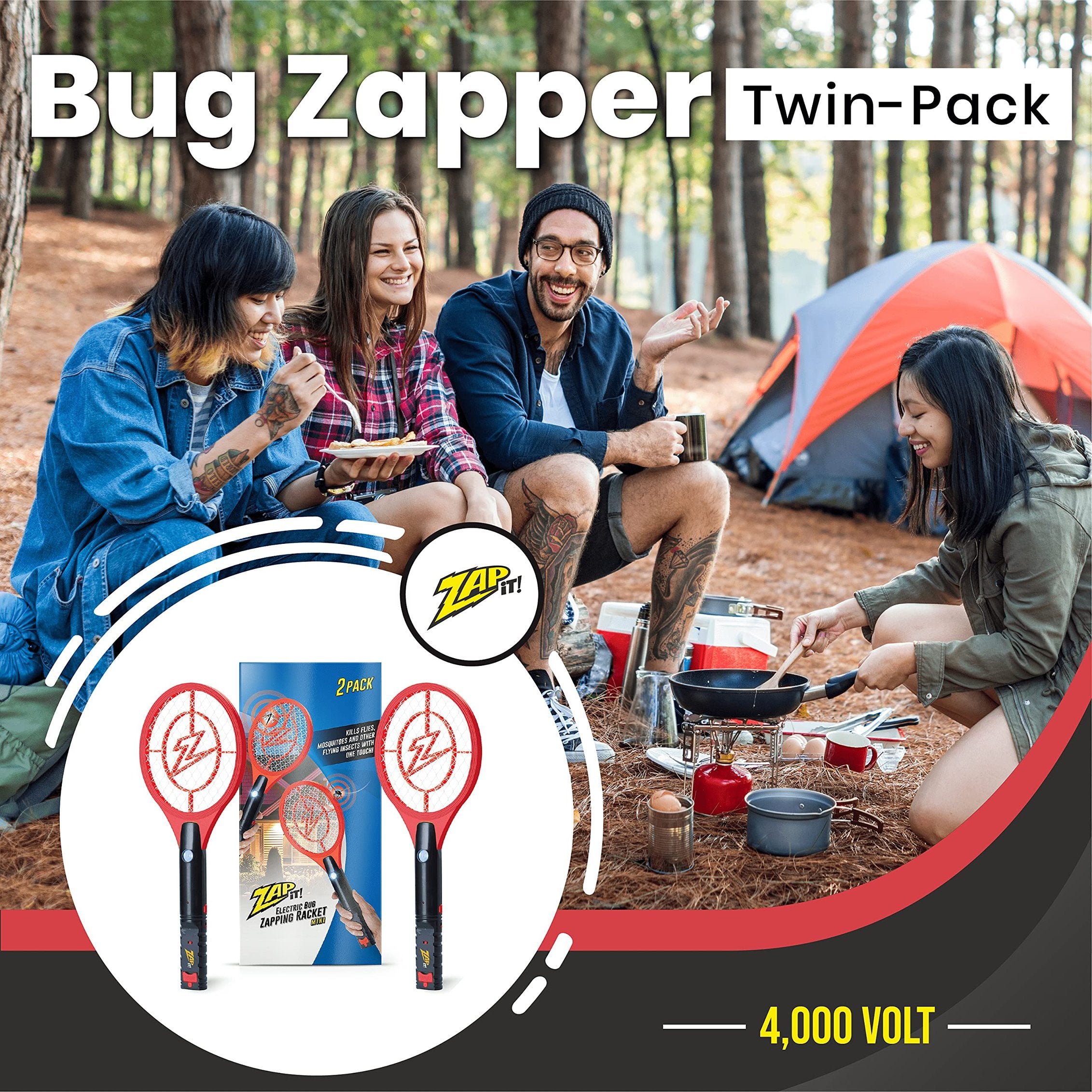 Zap It Electric Fly Swatter Racket & Mosquito Zapper Racket - Rechargeable Bug Zapper Racket - Fly Zapper Racket - Zapper Fly Swatter - Handheld Bug Zapper - 4,000 Volt, USB Charging Cable, 2 Pack