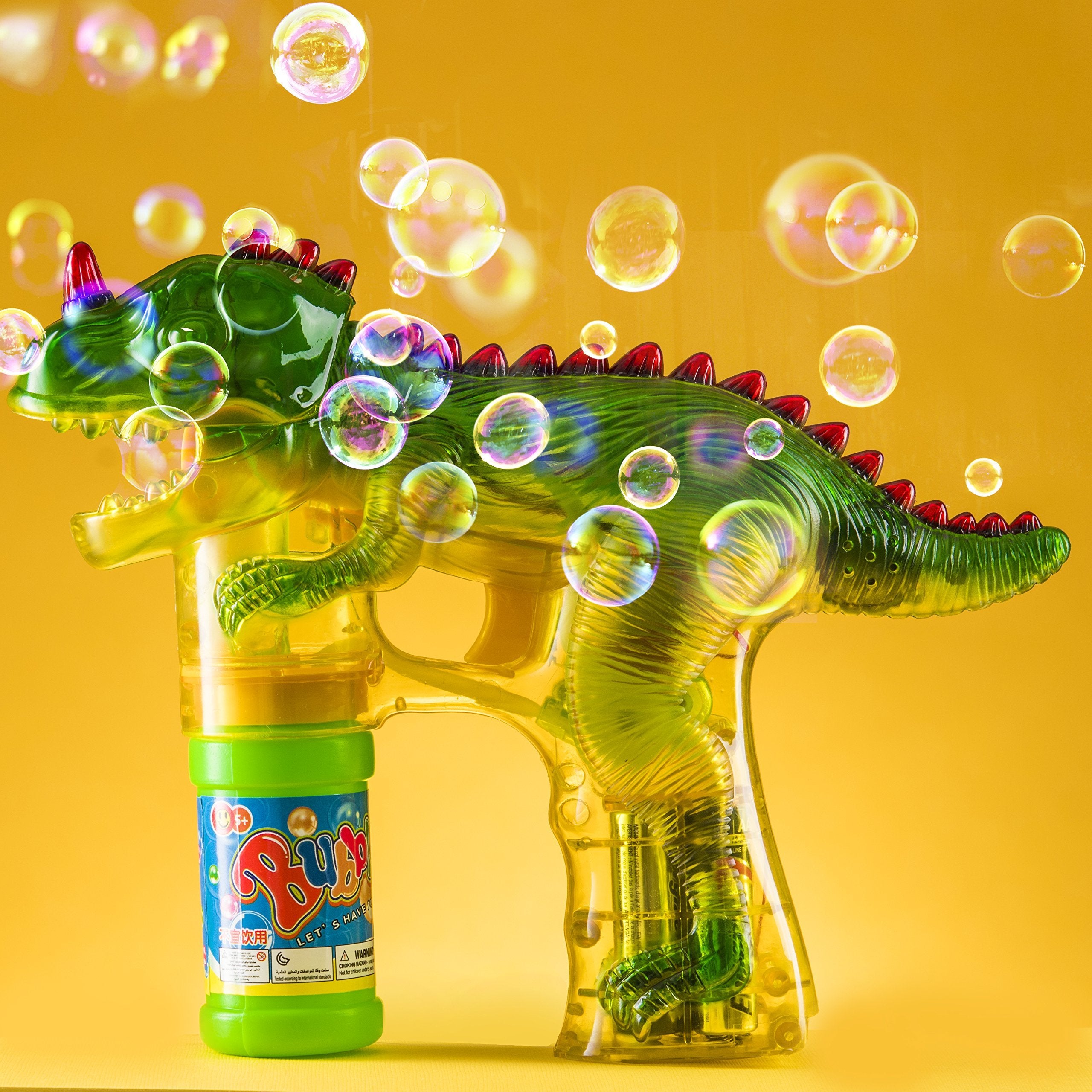 Prextex Dinosaur Bubble Gun Toy w/LED Light and Dinosaur Sounds | Bubble Machine Guns for Toddlers, Kids, Adults | Bubble-Maker Toys | Party, Easter, Birthday Gifts Bubbles | Kid/Toddler Gift Favors