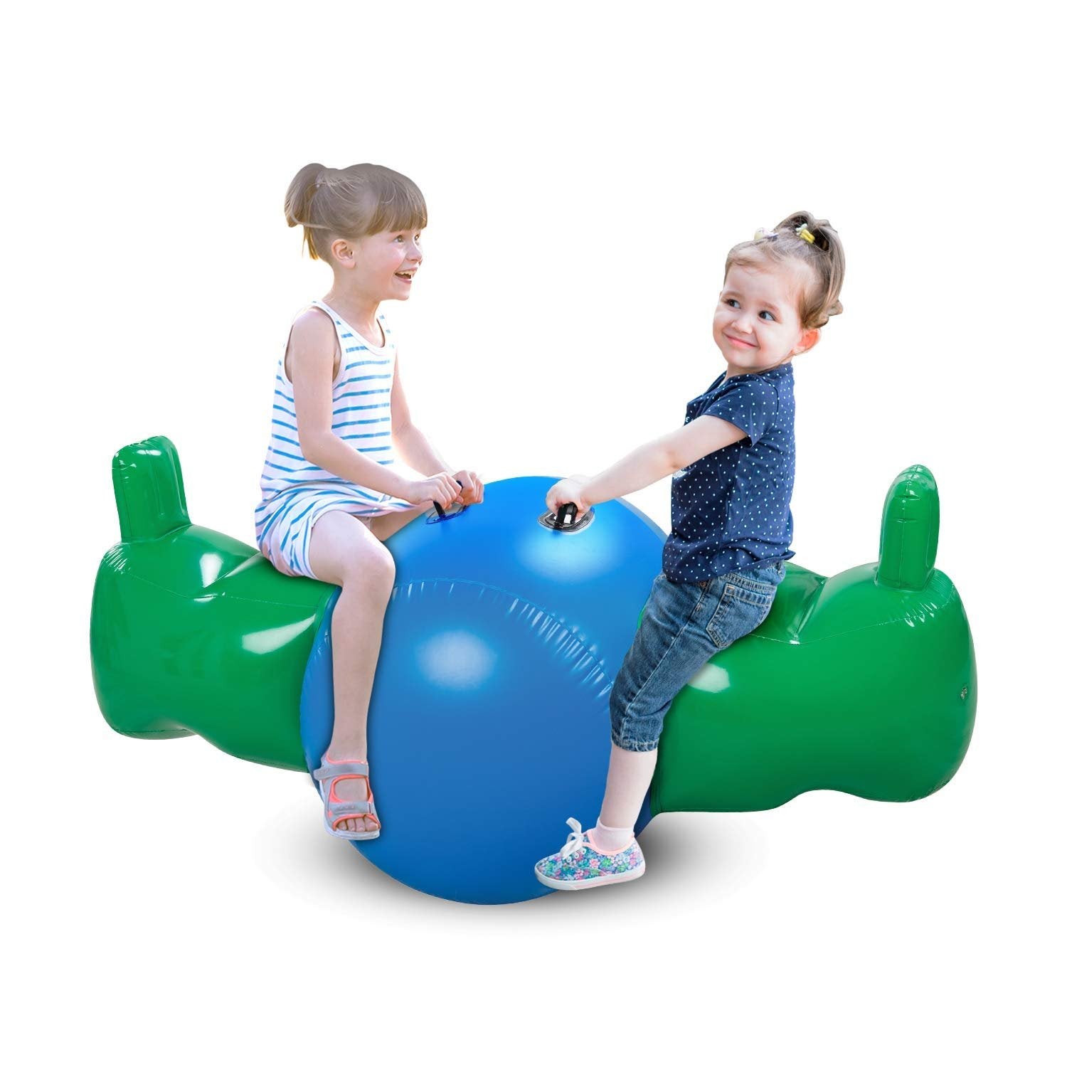 Bundaloo Inflatable Seesaw Rocker - Indoor & Outdoor Rocking Toy for Children - Thick PVC, Safety Handles, Back Rest - Fun See Saw Riding Playset for Playgrounds, Backyard, Garden, Kids Room