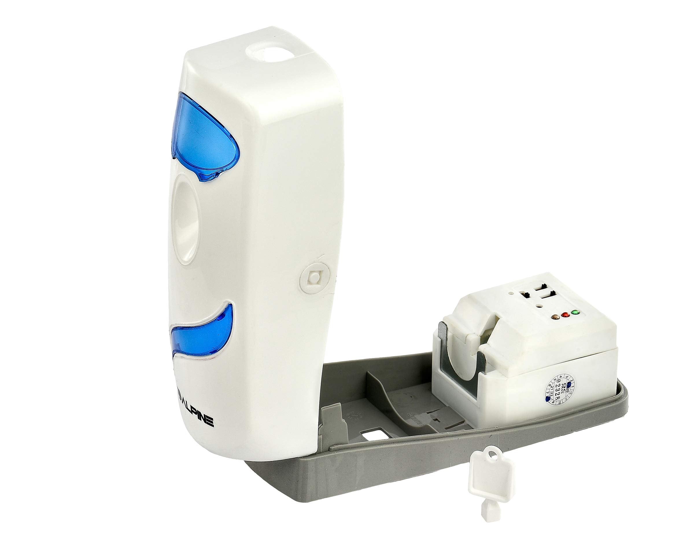 Alpine Industries Metered Aerosol Air Freshener Dispenser - Automatic Adjustable Fragrance Mister - Wall Mounted Timed Scent Sprayer - Clean and Fresh Scent (Blue and White)