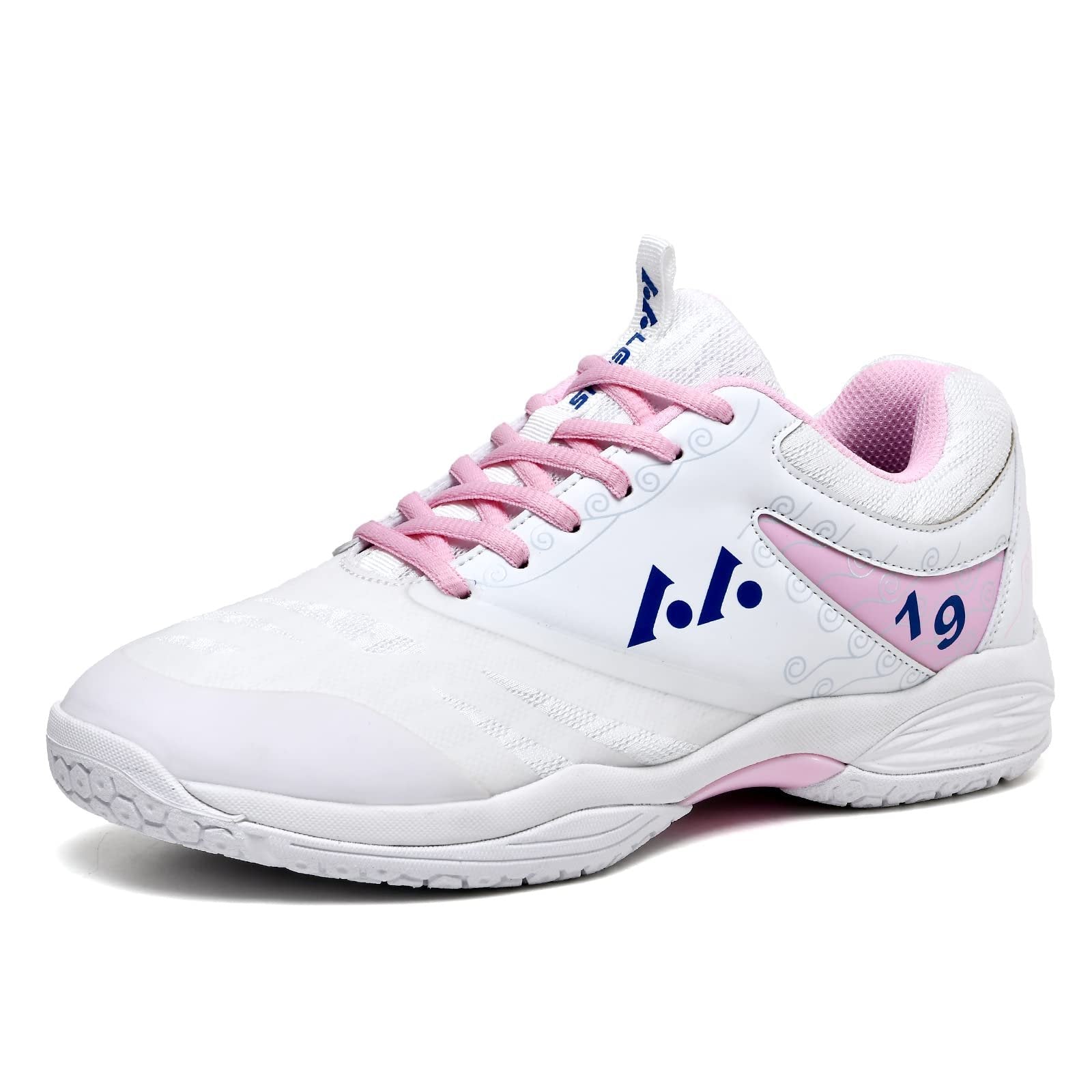 Womens Mens Lightweight Indoor Court Shoes Badminton Shoes for Pickleball, Tennis, Table Tennis, Volleyball (019 White, 39)