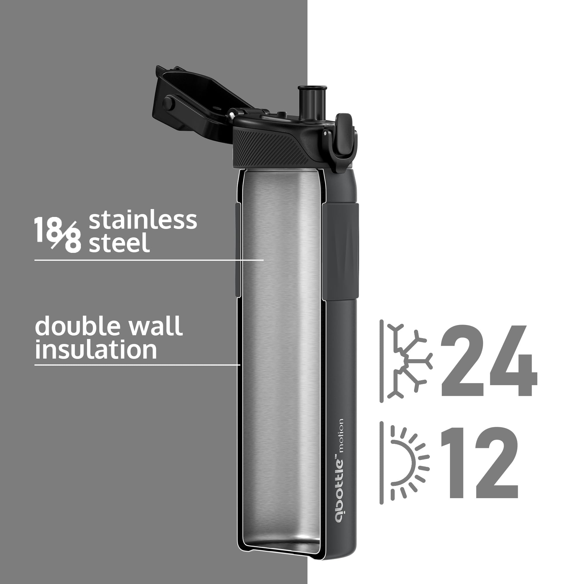 qbottle Insulated Water Bottles with Spout Lid - Stainless Steel Water Bottle - Leak Proof Metal Water Bottle - No Sweat - Reusable - Steel Gray, 23.6 oz