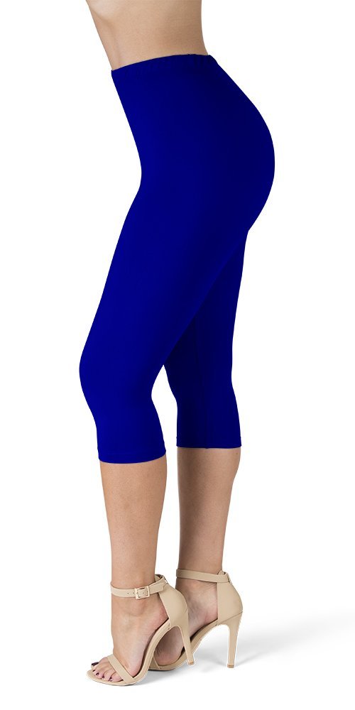 SATINA High Waisted Leggings for Women | Full Length | 1 Inch Waistband (One Size, Royal Blue)