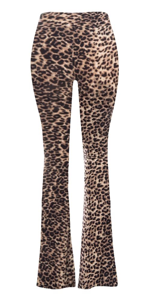 SATINA Womens High Waisted Flare Wide Leg Leggings, Printed & Solid, Reg & Plus, 09 Cheetah, Large