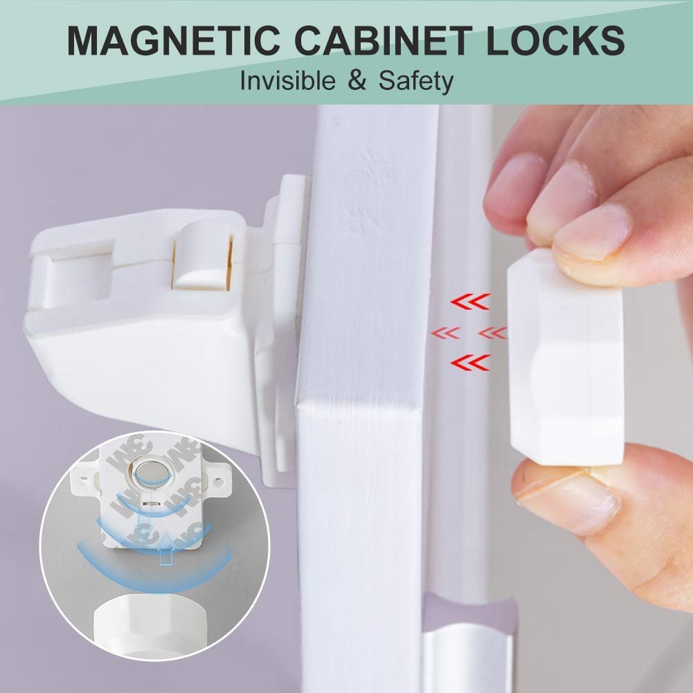 Eco-Baby Magnetic Cabinet Locks for Babies - Magnetic Baby Proofing Cabinet Locks, Child Locks for Cabinets Drawers Doors - Easy Installation No Drilling or Tools Required (8 Pack and 2 Keys)