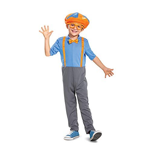 Blippi Costume for Kids, Official Blippi Jumpsuit Outfit with Hat and Bowtie, Classic Toddler Size Small (2T) Multicolored
