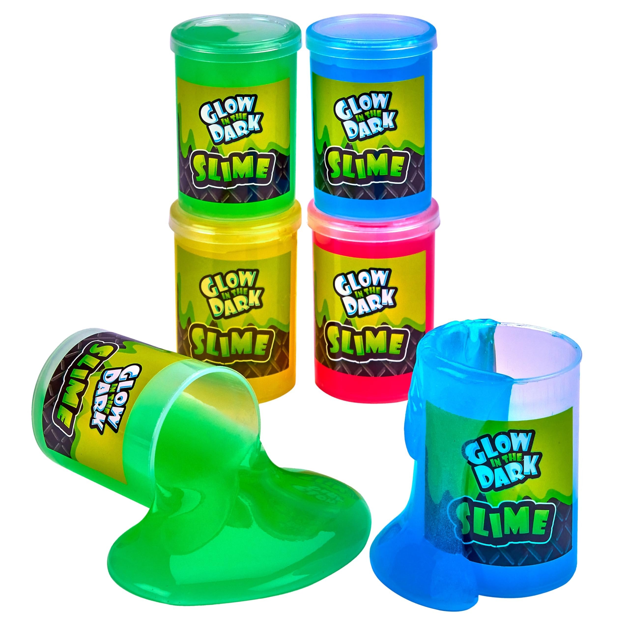 Playbees Glow in The Dark Slime - 6 Pack - Neon Blue, Green, Pink, Yellow Colors - Glowing Slime Kit for Kids - Party Favors, Goody Bag Fillers