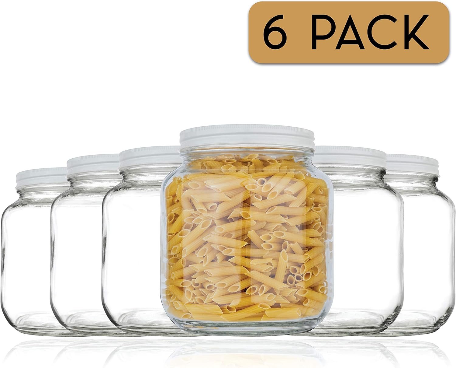 kitchentoolz 6 Pack-Half Gallon Glass Mason Jar Wide Mouth with Airtight Metal Lid -Fermenting Kombucha Kefir - Curing Pickling, Storing and Canning - BPA-Free Dishwasher Safe, Made in USA