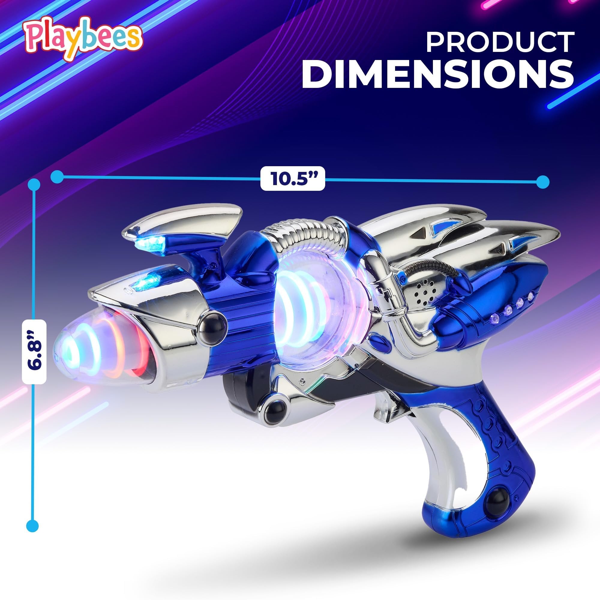 Playbees Light-Up Noise Blaster - Blue - 11.5 Inches - Super Spinning Space Sound Effects with Futuristic Power Galaxy Ranger FX for Party Favor, Novelty Toy, Party Bag Stuffer for Ages 5+