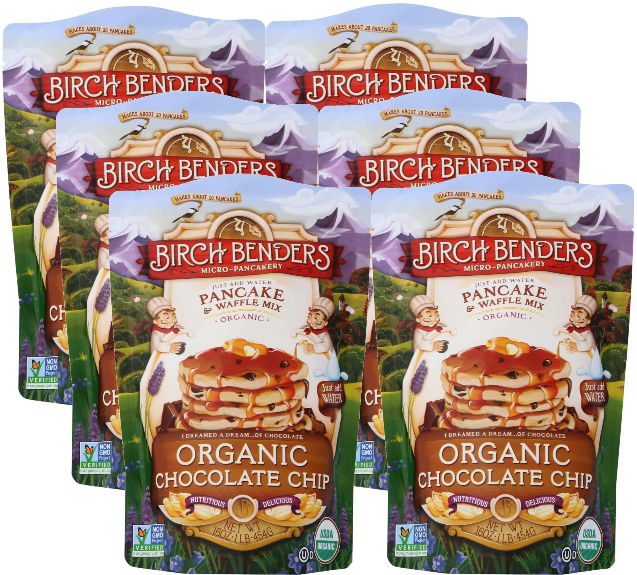 Birch Benders Organic Pancake and Waffle Mix, Chocolate Chip, 16 Oz (Pack of 6)