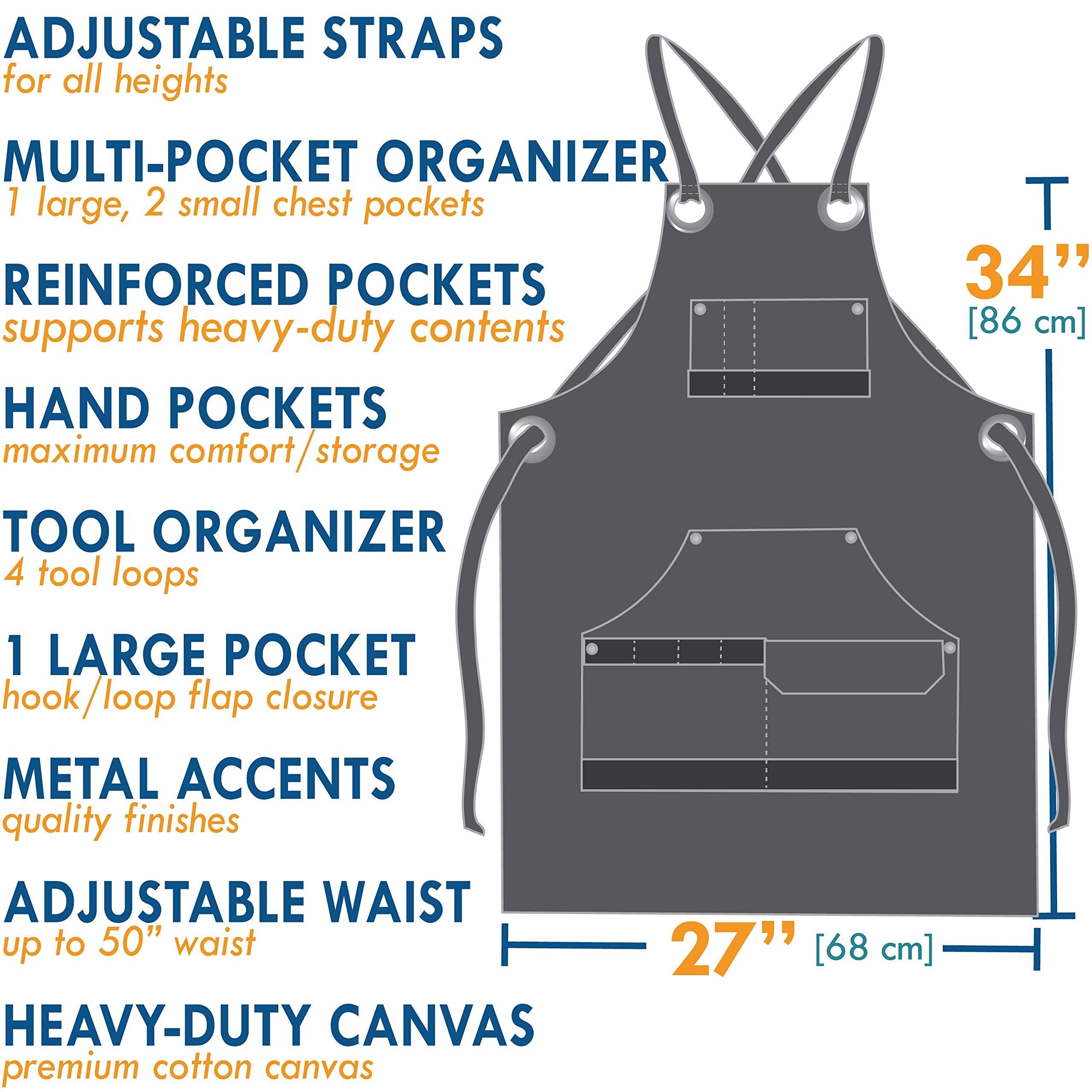 Rugged Tools Work Apron - Heavy Duty Canvas Shop Apron with Tool Pockets (Black)