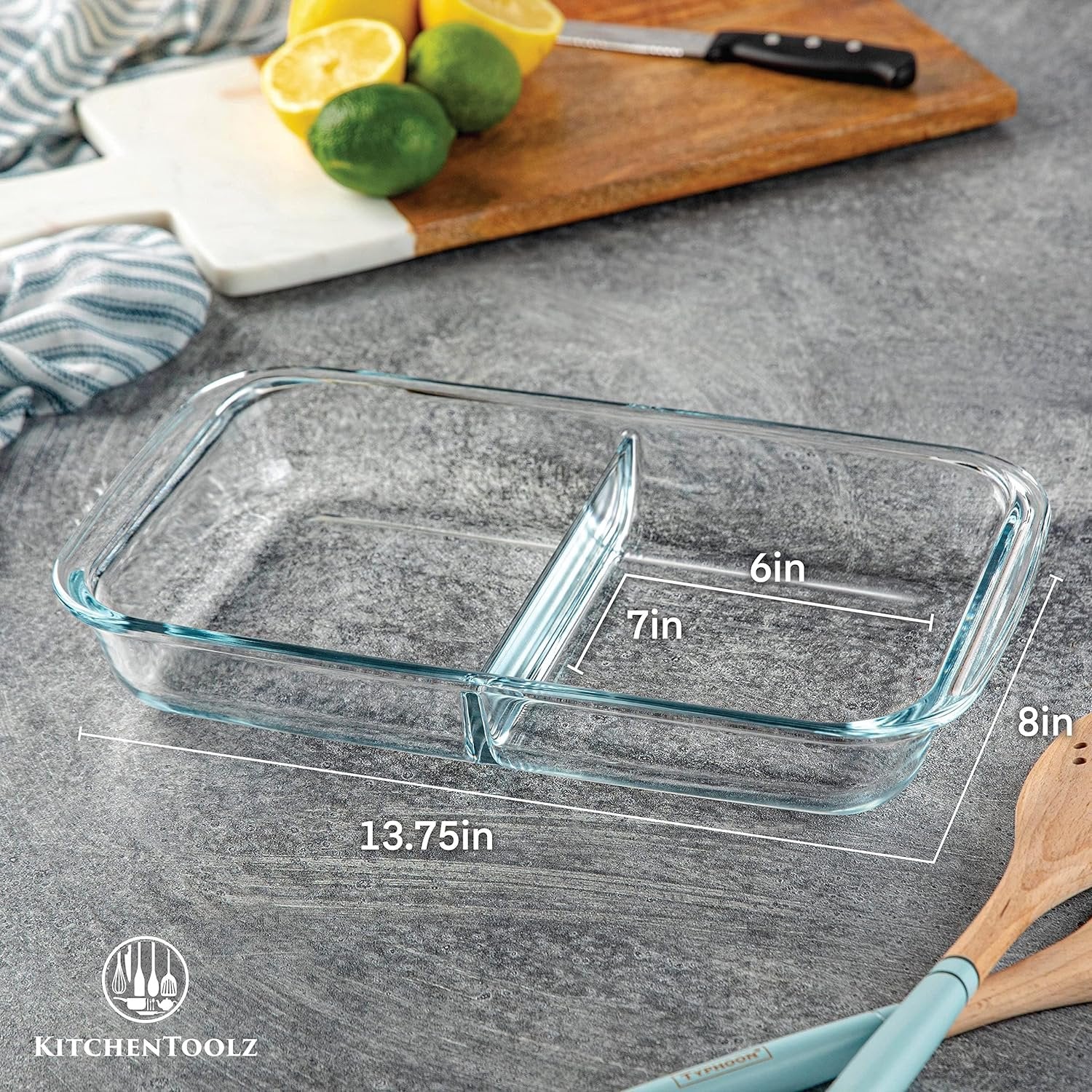 Divided Glass Casserole Baking Dish, Rectangular Bakeware Set 2.3 Qt Each, Oven to Table Clear Glass Lasagna Pan with Divider-2 Pack