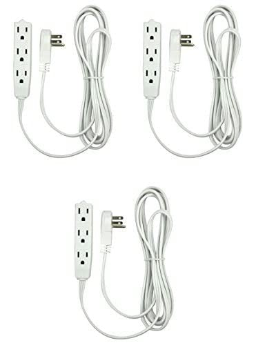 BindMaster 8 Feet Extension Cord/Wire, 3 Prong Grounded, 3 outlets, Angled Flat Plug, (8 Feet (3 Pack), White)
