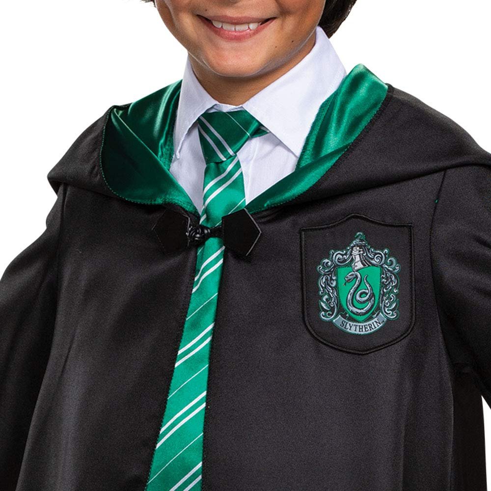 Disguise Harry Potter Slytherin Robe Deluxe Children's Costume Accessory, Black & Green, Kids Size Large (10-12)