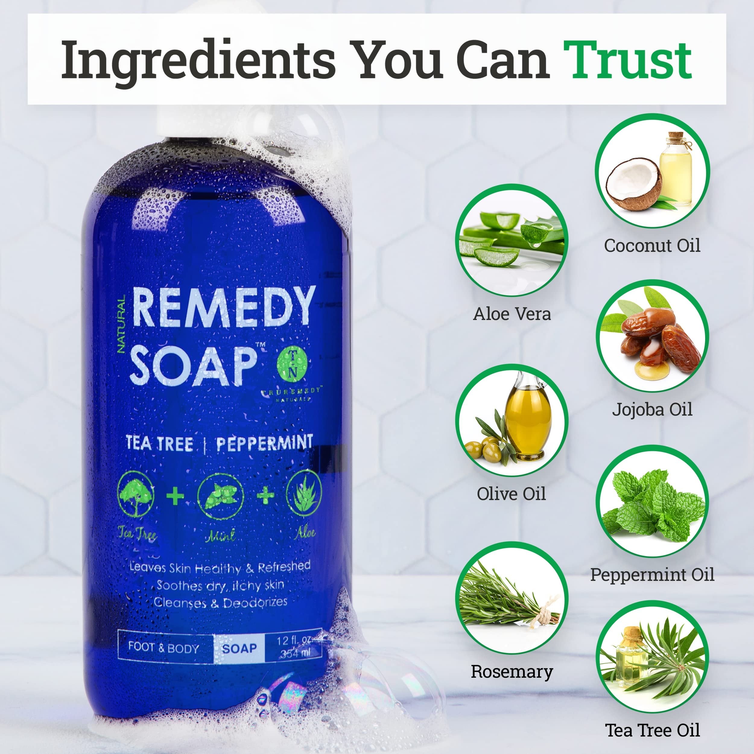 Truremedy Naturals Remedy Tea Tree Oil Body Wash - Body Wash That Helps Body Odor, Ringworm, & Skin Irritations - Tea Tree Soap Body Wash (1 pk, 12 oz)