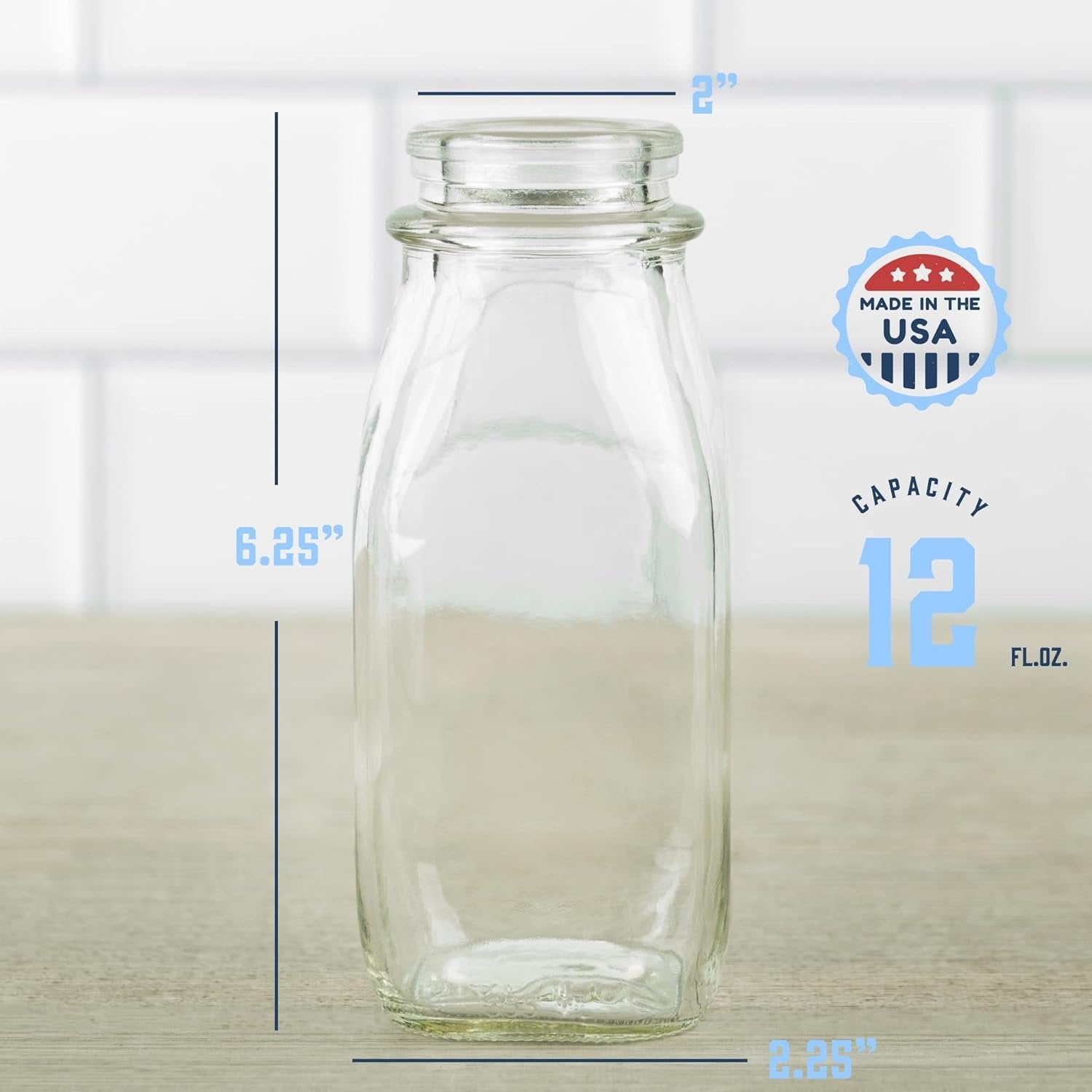 kitchentoolz 12 Oz Square Glass Milk Bottle with Lids- Perfect Milk Container for Refrigerator - 12 Ounce Glass Milk Bottle with Tamper Proof Lid and Pour Spout - Pack of 1