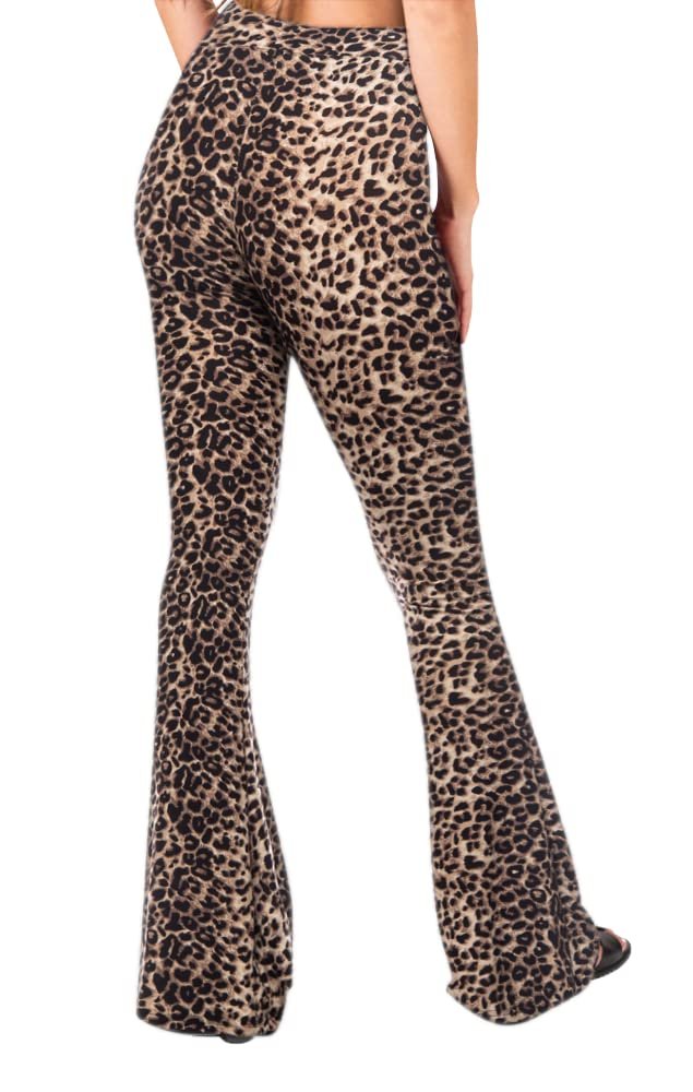 SATINA Womens High Waisted Flare Wide Leg Leggings, Printed & Solid, Reg & Plus, 09 Cheetah, Large