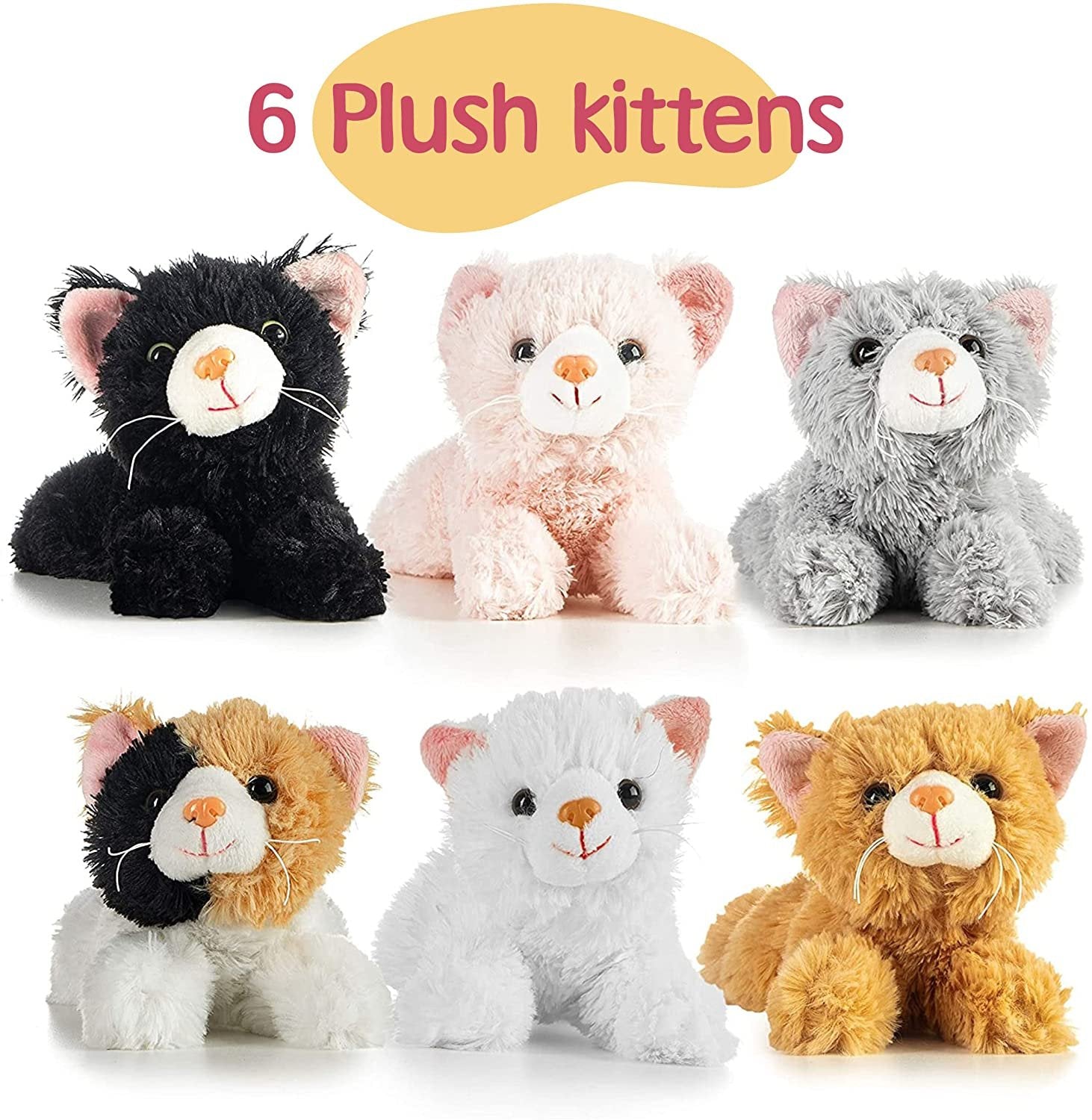 6 inch Multi-color Stuffed Cats - Pack of 6 Plush Kittens Toys for Baby Boys/Girls