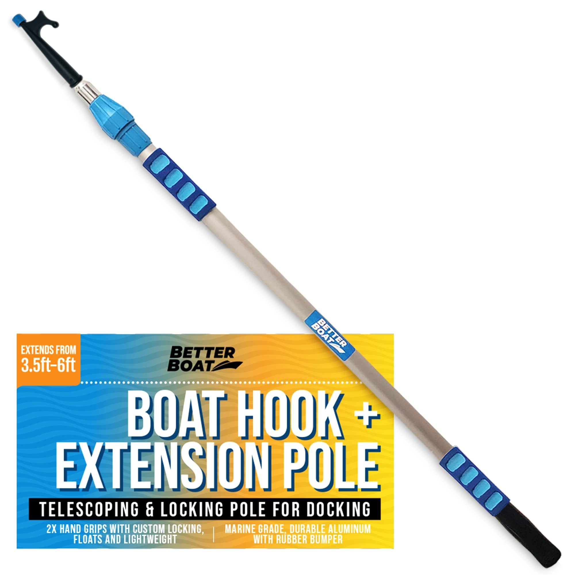 Boat Hooks for Docking Telescoping Boat Hook Pole Push Pole for Boat Docking Stick Boat Hook Adapters Screw End 3/4" Thread Boating Accessories Marine Push Dock Stick Pontoon (Hook & Pole)