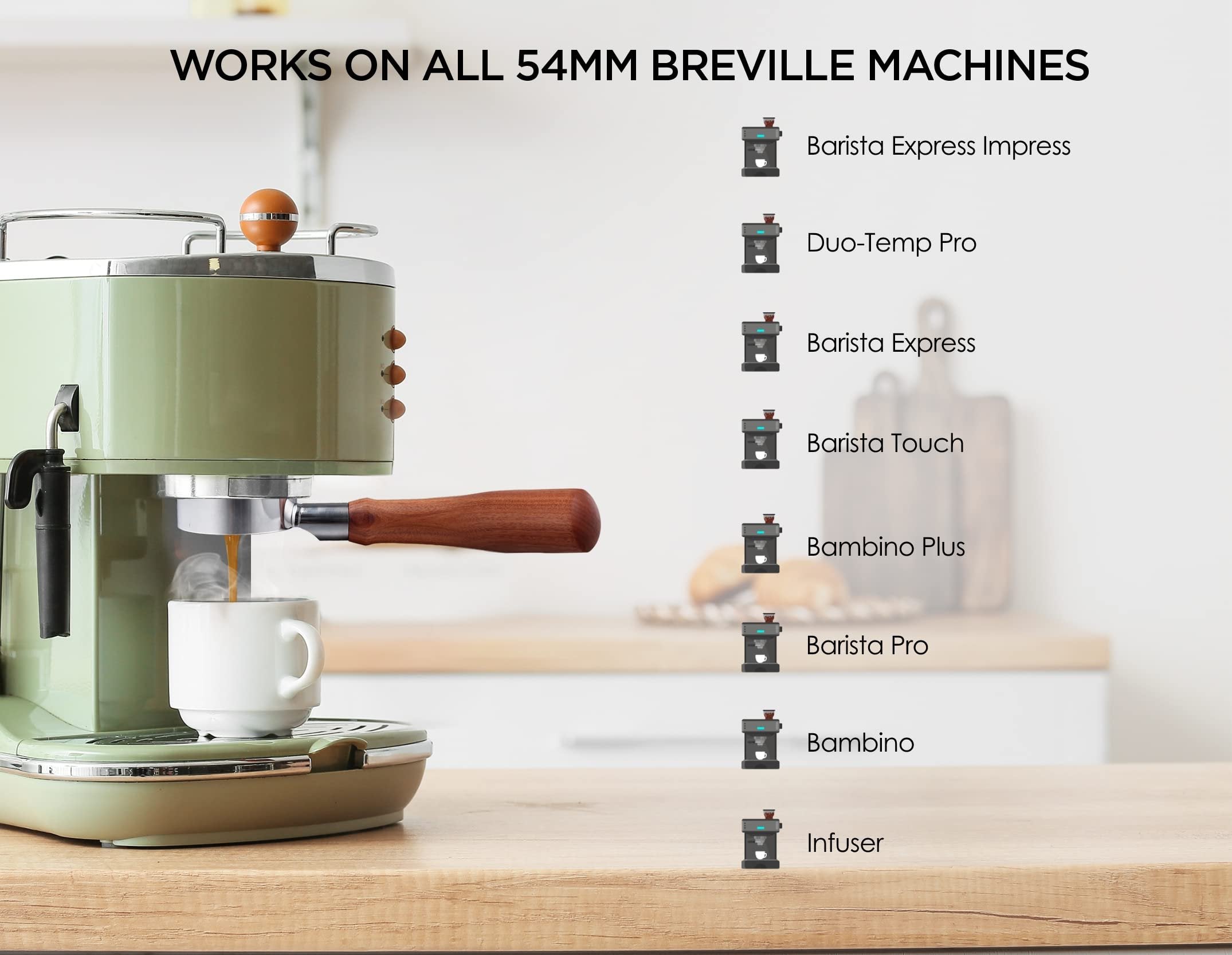 54mm Bottomless Portafilter 54mm Breville Compatible 54mm Portafilter with Puck Filter for All 54mm Breville Barista Espresso Coffee Machines Express Bambino Touch Pro Infuser Filter Basket Included
