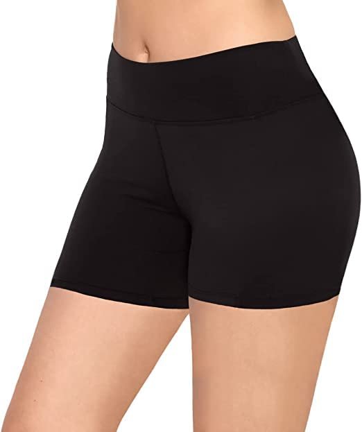 SATINA Biker Shorts for Women - High Waist Biker Shorts Without Pockets - Yoga Shorts for Regular & Plus Size Women (5-Inch, Medium, Black Shorts)