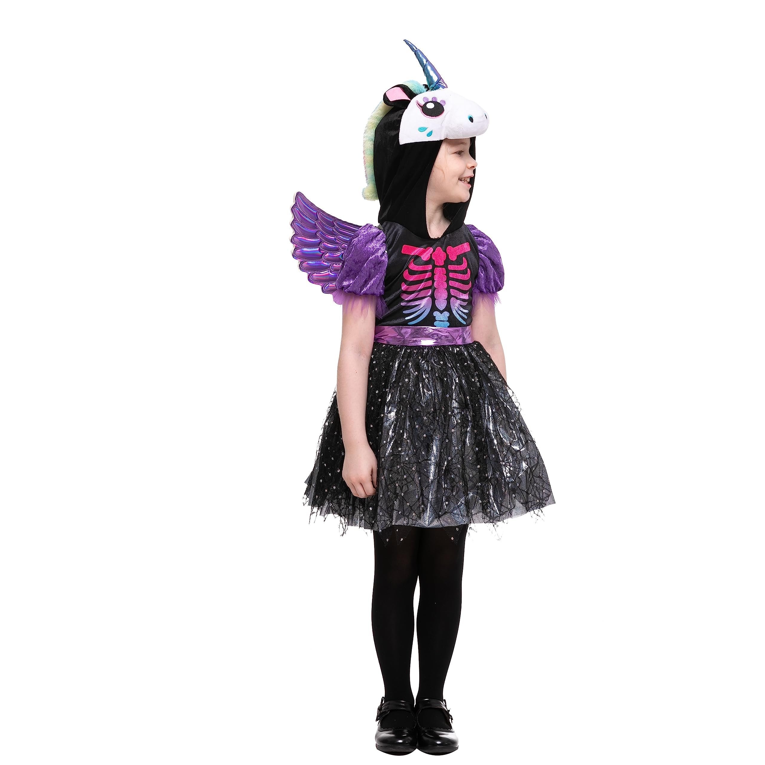 Spooktacular Creations Halloween Dress up Costume for Child Girl Dark Unicorn Skeleton Dress (Medium (8-10yr))