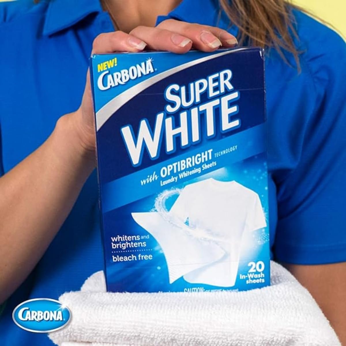 Carbona Super White with OptiBright Technology In-Wash Laundry Whitening Sheets 20ct - Pack of 2 (40 count in total)