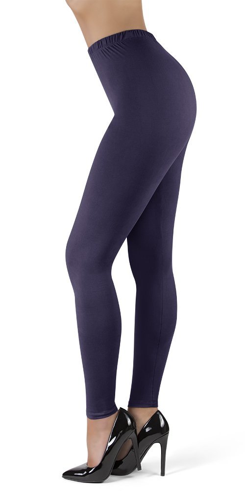 SATINA High Waisted Leggings for Women | Full Length | 1 Inch Waistband (Navy, Plus Size)