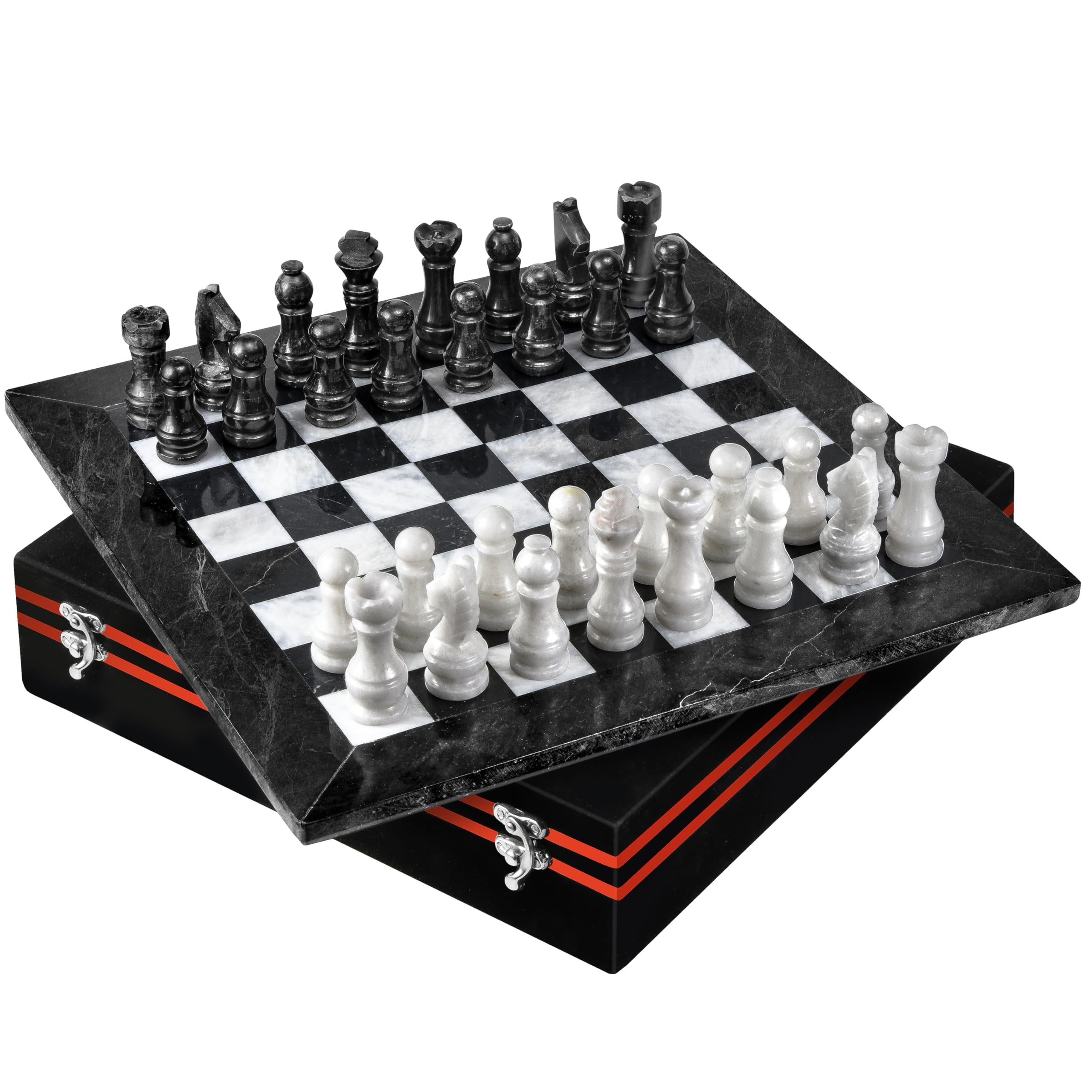 UMAID Handmade Marble Chess Set Board Game with Luxury Velvet Gift Box - 14” Elegant White & Black Onyx Marble Chess Board, Unique Chess Sets for Adults and Modern Marble Home Decor