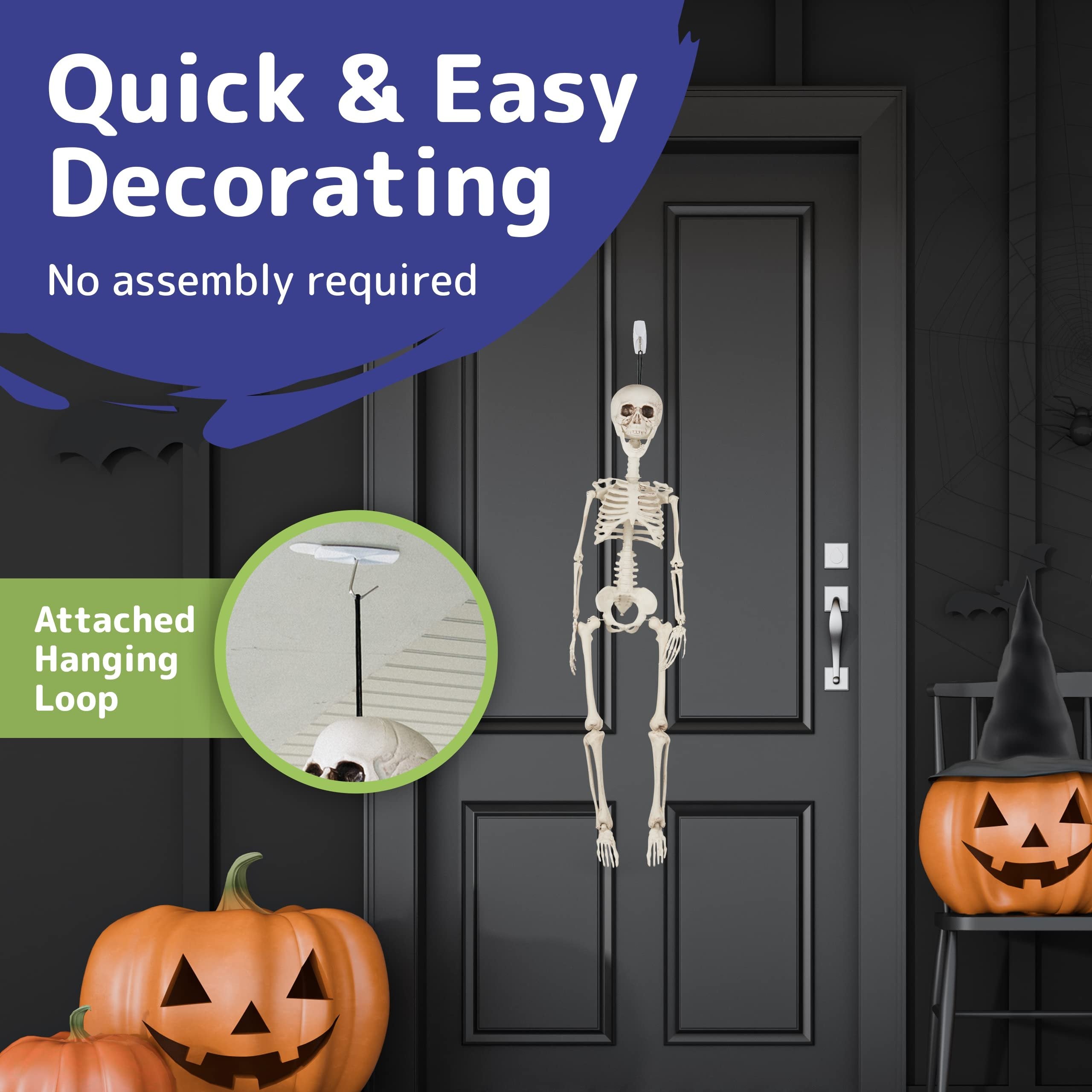 PREXTEX 30” Halloween Skeleton for Halloween Décor & Day of The Dead Décor - 2.5 ft Full Size Halloween Plastic Skeleton with Movable Joints for Best Halloween Skeletons Decoration - Indoor & Outdoor