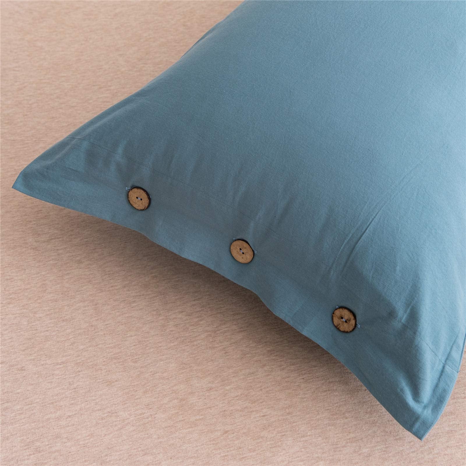 JELLYMONI Grayish Blue 100% Washed Cotton Standard Pillowcases Set, 2 Pack Luxury Soft Breathable Pillow Covers with Button Closure(Pillows are not Included)