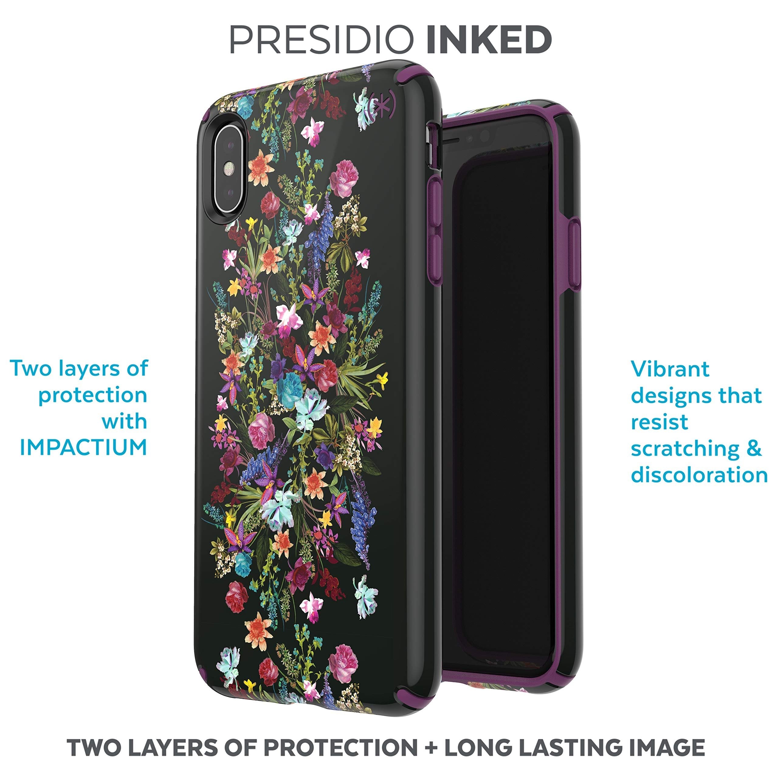 Speck Products Presidio Inked iPhone Xs Max Case, ClassicBouquetFloral/Mangosteen Purple