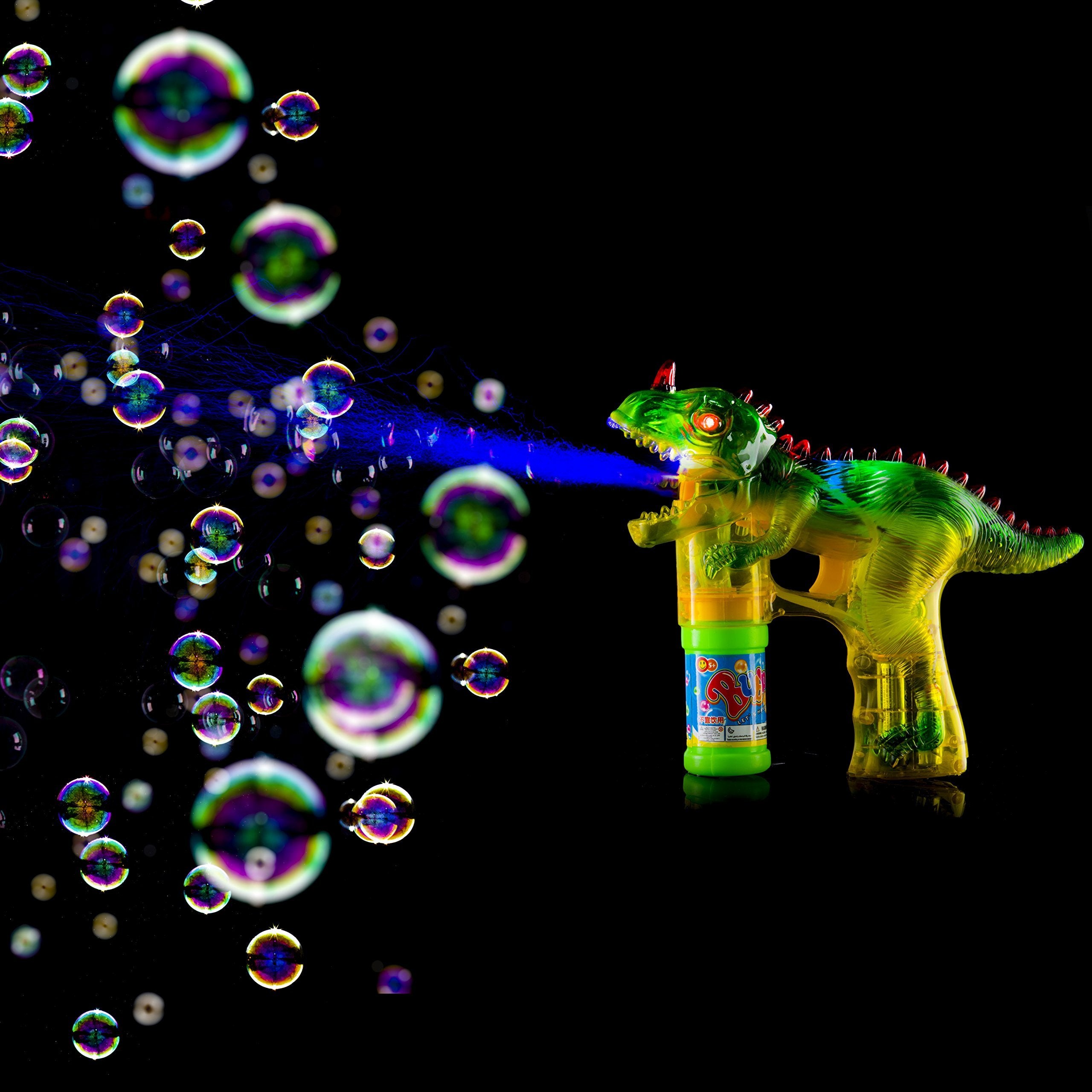 Prextex Dinosaur Bubble Gun Toy w/LED Light and Dinosaur Sounds | Bubble Machine Guns for Toddlers, Kids, Adults | Bubble-Maker Toys | Party, Easter, Birthday Gifts Bubbles | Kid/Toddler Gift Favors