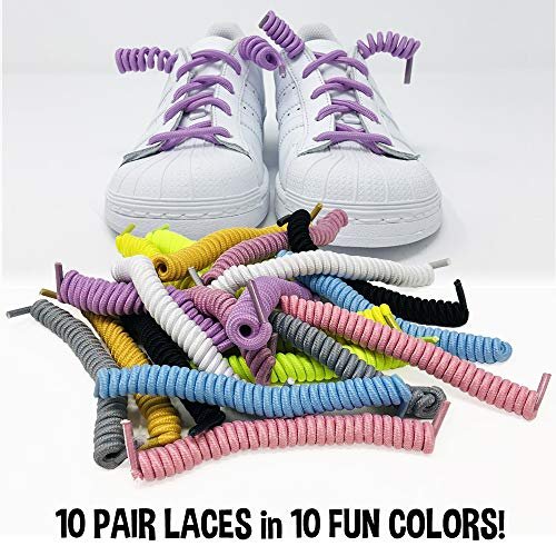 Silly Feet No Tie Shoe laces for Kids Shoelaces for Sneakers No Tie Curly Laces Twisty Elastic Children Toddler 10 Pairs