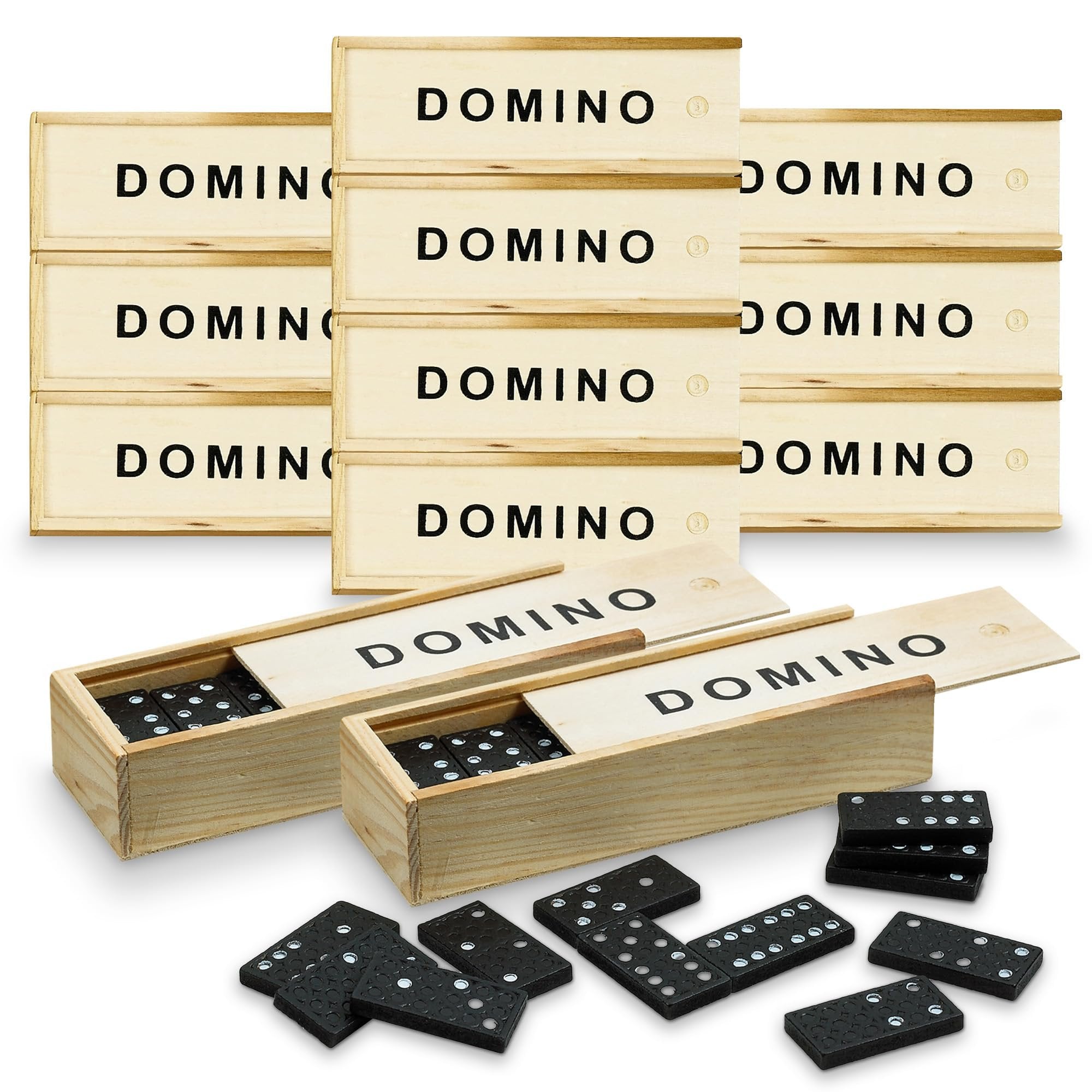 Playbees Mini Wooden Dominoes Set - 12 Pack - Classic Double Six Domino Game in a Wooden Case - Educational Board Games & Activity for Teens, Adults