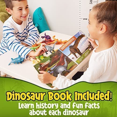 PREXTEX Dinosaur Figures for Kids 3-5+ (12 Plastic Dinosaurs Figurines with Educational Dinosaur Book) Dinosaur Toys Set for Toddlers Learning & Development (Boys & Girls)