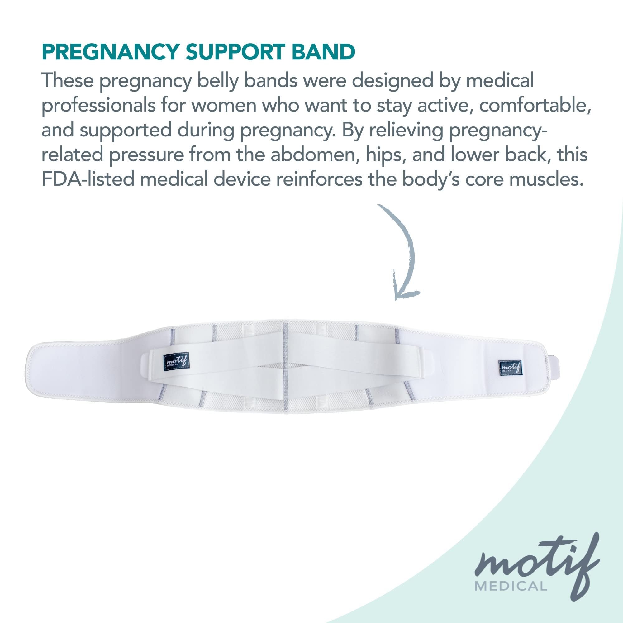 Motif Medical, Pregnancy Support Band, Relieves Pressure on the Abdomen, Lower Back, Hips, and Pelvis, White - Medium